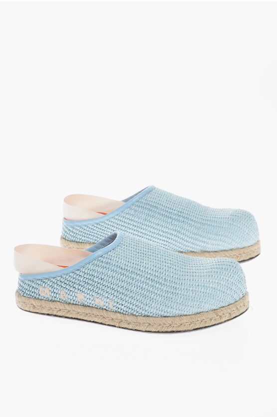 image of Marni Braided Raffia Sabot Shoes in Blue, Women's (Size 11)