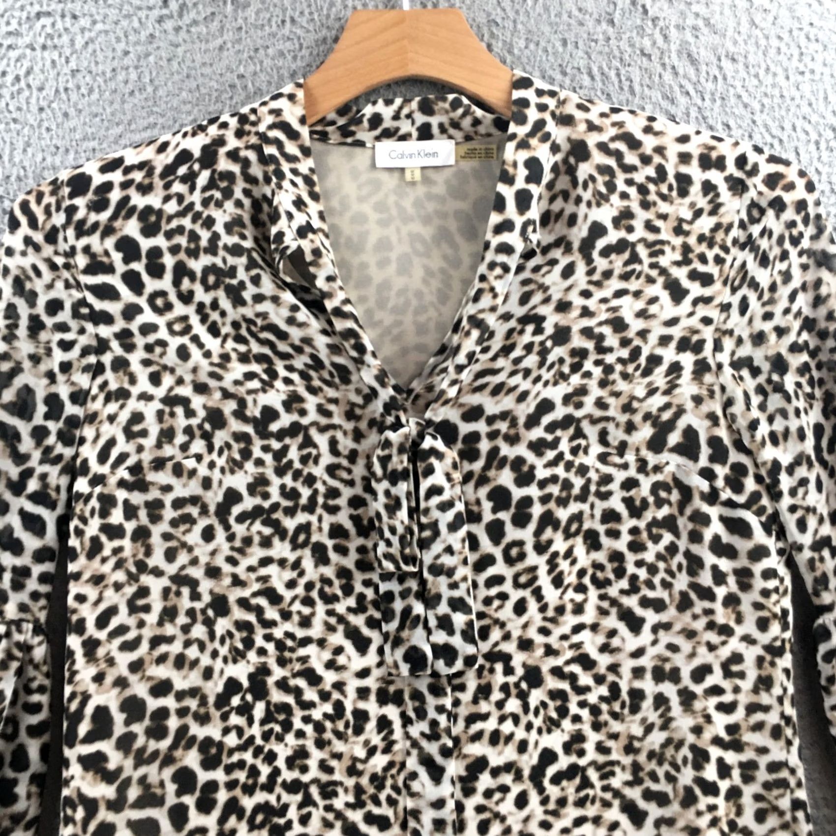 Calvin Klein Calvin Klein Blouse Womens Medium Multicolor Leopard Print Tie Neck Tunic Top Size M / US 6-8 / IT 42-44 - 2 Thumbnail
