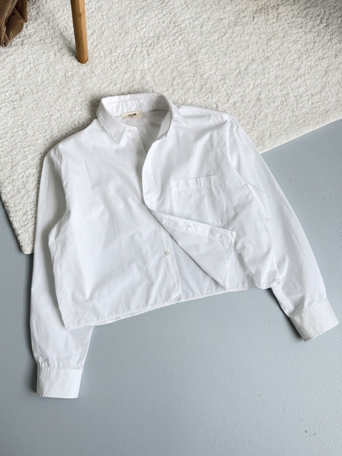 Celine Celine Paris Cropped White Shirt Pocket Logo Oversized Fit Size XS / US 0-2 / IT 36-38 - 9 Thumbnail