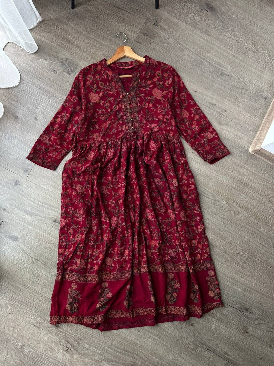 Japanese Brand × Vintage Vintage Japanese Red Flowers Rare Indian women's long Dress Size L / US 10 / IT 46 - 3 Thumbnail