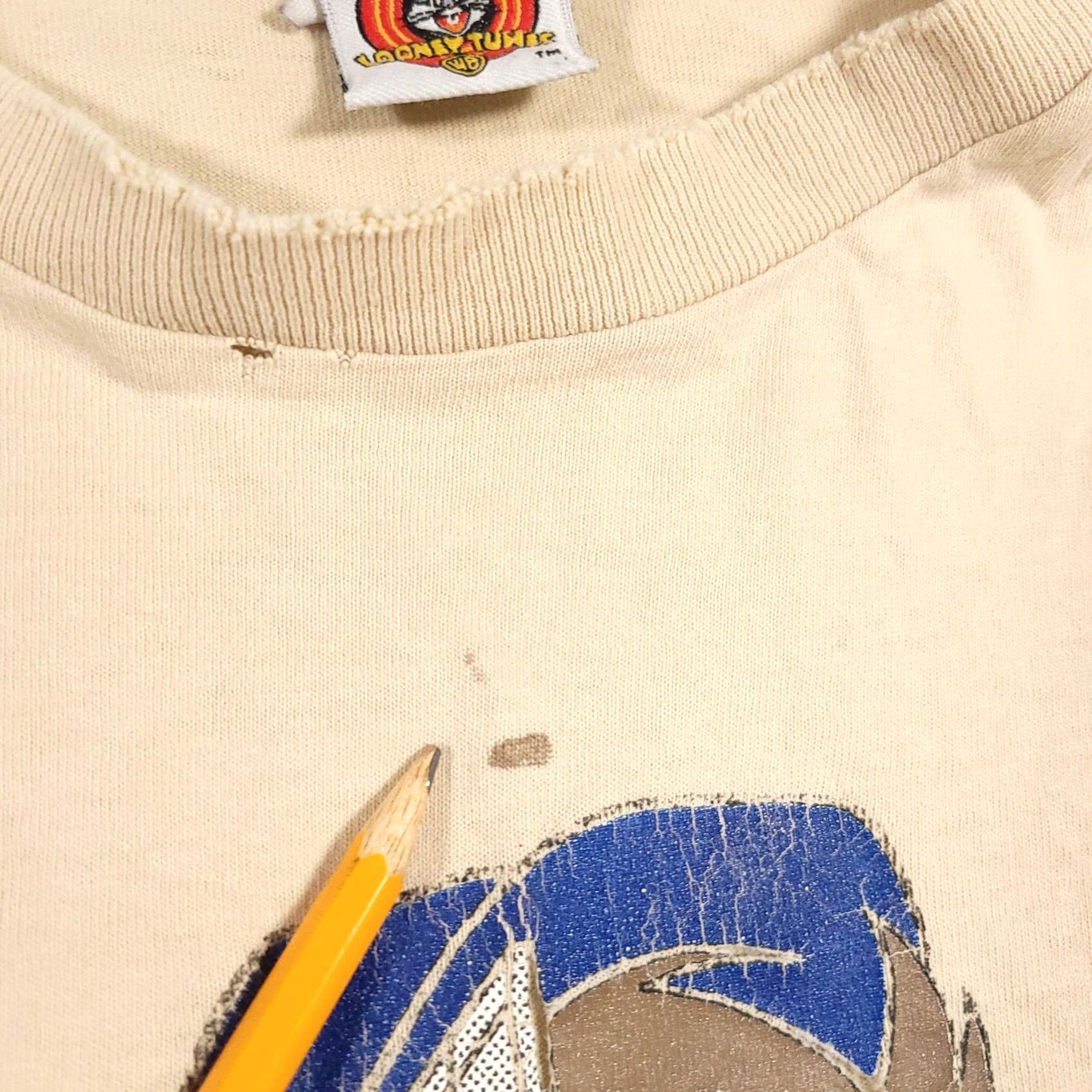 Vintage VINTAGE Looney Tunes Taz Shirt Mens Medium Beige 90s Cartoon Carpenter Saw Graphic Print Distressed Mens T-Shirt Size US M / EU 48-50 / 2 - 6 Thumbnail