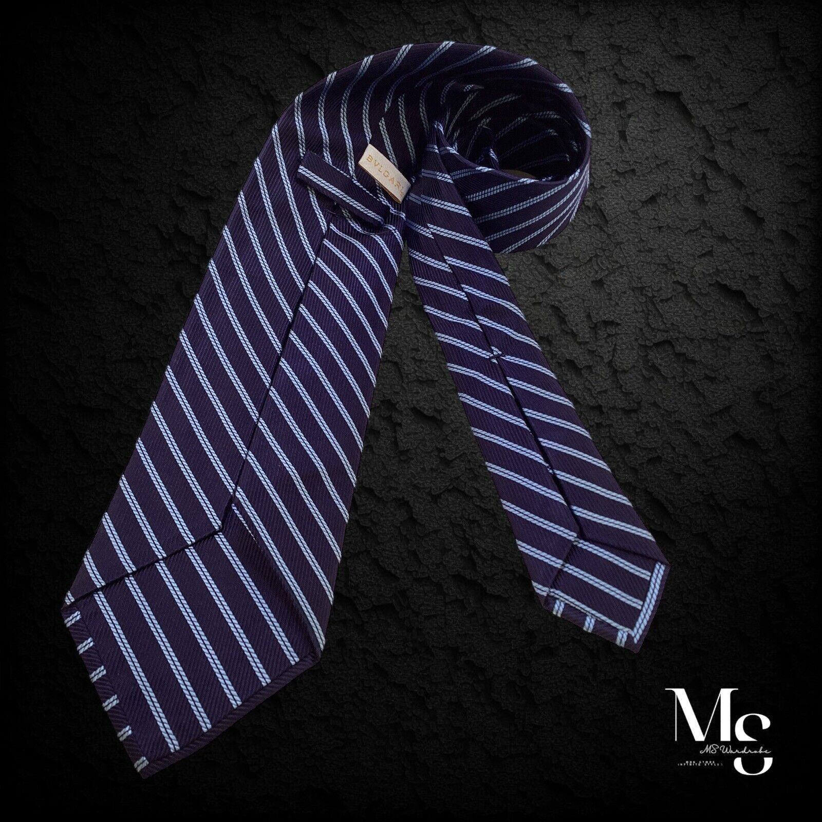 Bvlgari BVLGARI 7Fold Blue Striped Silk Tie Made In Italy W:4" NWOT Size ONE SIZE - 3 Thumbnail