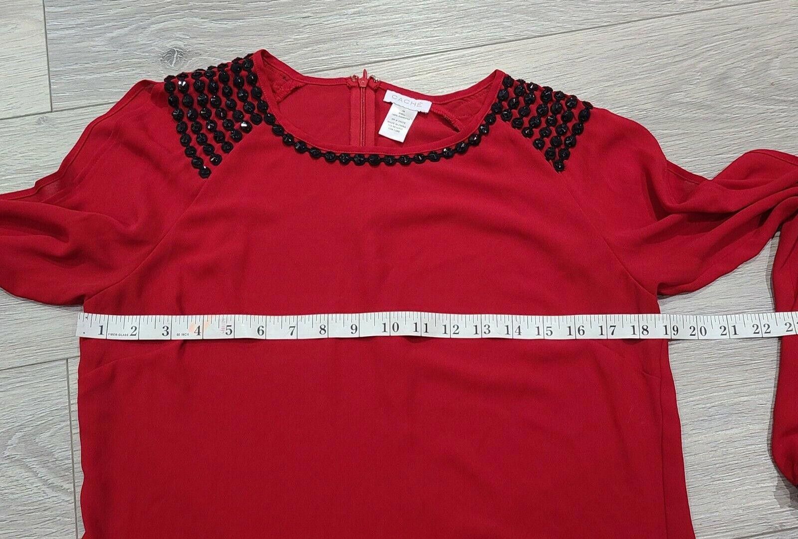Designer Cache Blouse Medium Red Embellished Double Slit Long Sleeves Size M / US 6-8 / IT 42-44 - 5 Thumbnail