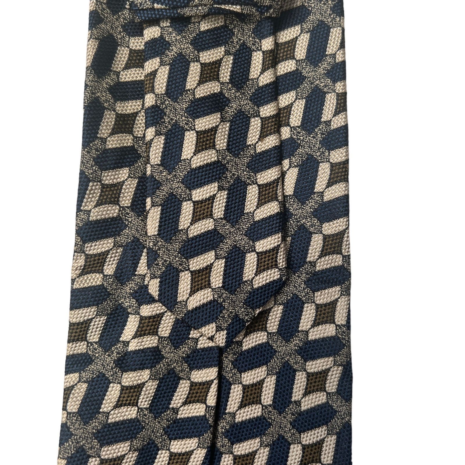 Coach Coach Navy Blue Green Tan Geometric Pattern 100% Silk Tie Size ONE SIZE - 4 Thumbnail