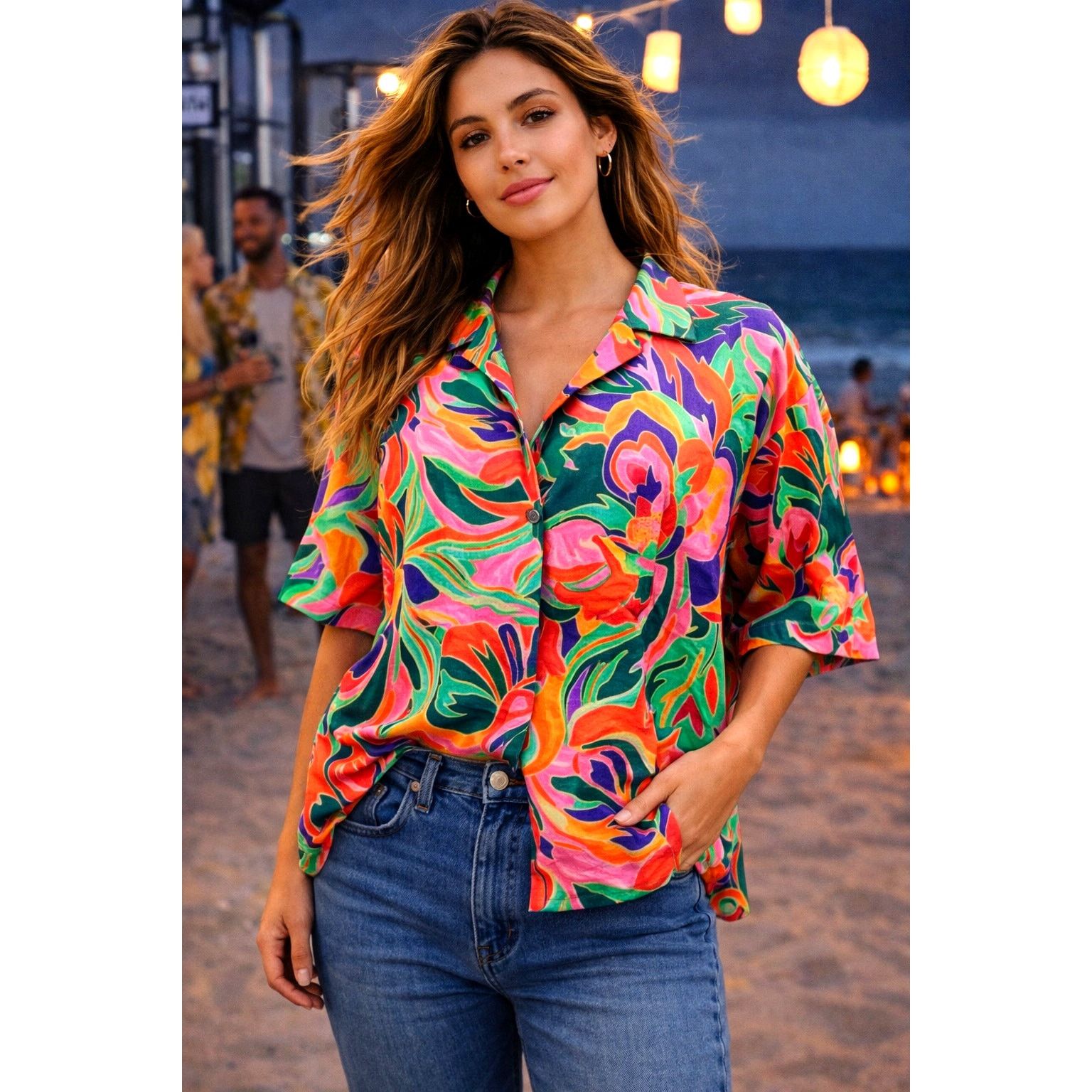 Other Stone Fox Swim Zenni 100% Linen Shirt Stained Glass XS/S Size S / US 4 / IT 40 - 1 Thumbnail