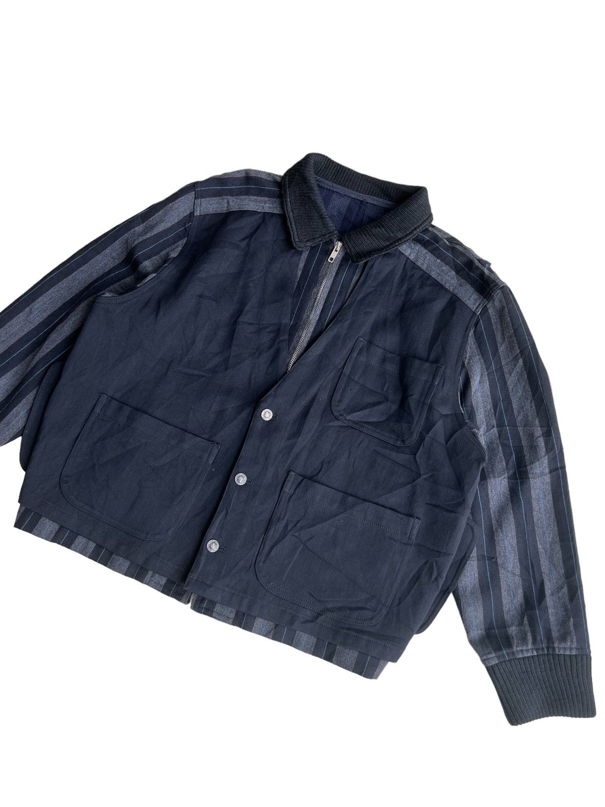 Comme des Garcons Homme Deux 80s Half Moon TK CDG Hybrid Vest Striped Boxy Bomber Jacket Size US L / EU 52-54 / 3 - 1 Thumbnail