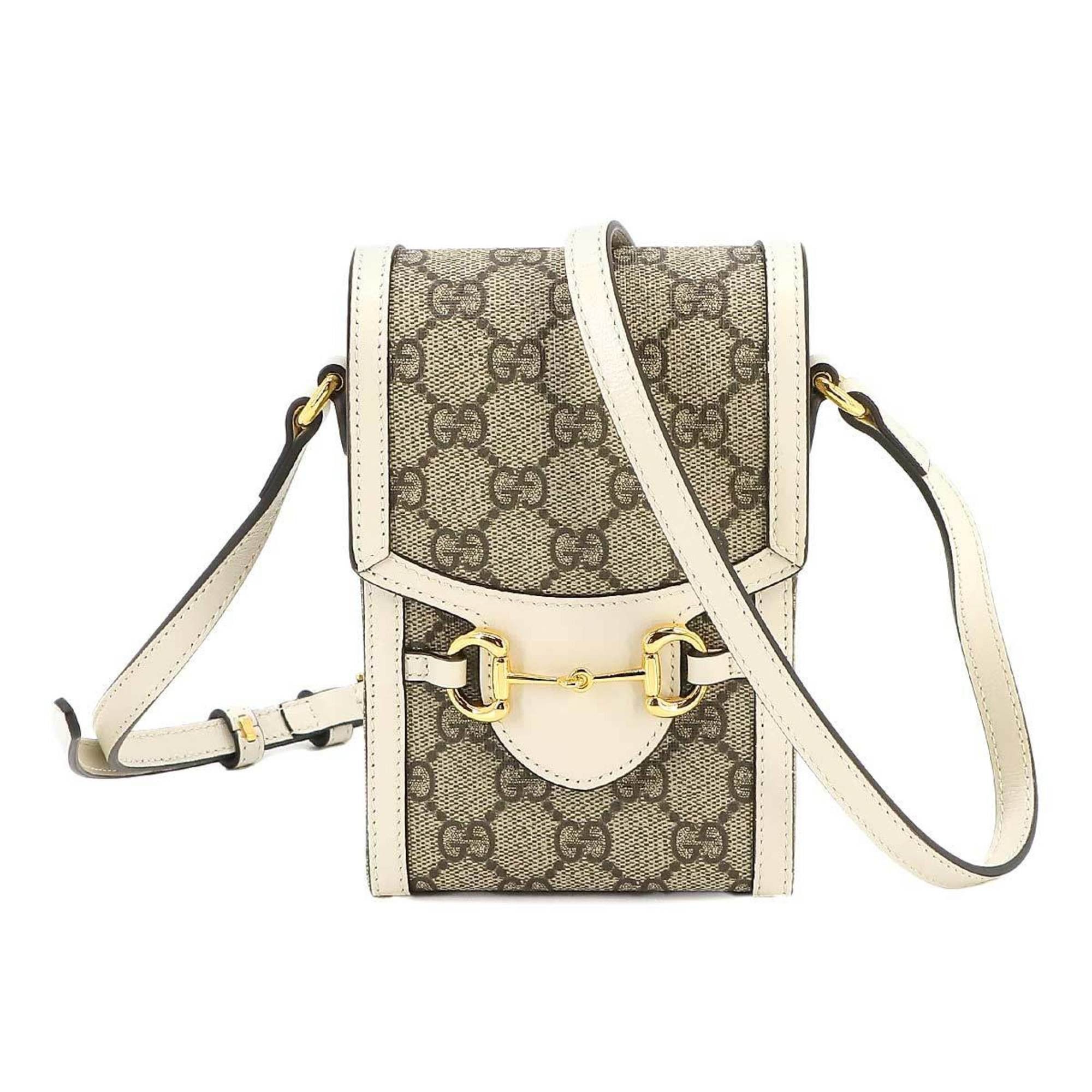 image of Gucci Horsebit 1955 Shoulder Bag GG Supreme Leather White Beige 625615 Mini, Women's