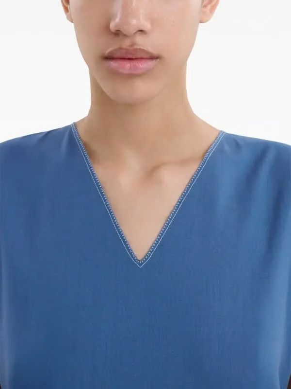 Marni o1w1db11125 Pleated Twill Midi Dress in Blue Size XL / US 12-14 / IT 48-50 - 4 Thumbnail