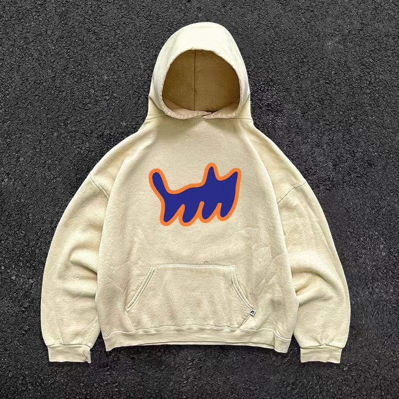 Japanese Brand × Vintage Washed vintage apricot cat print oversized hoodie Size US L / EU 52-54 / 3 - 1 Thumbnail