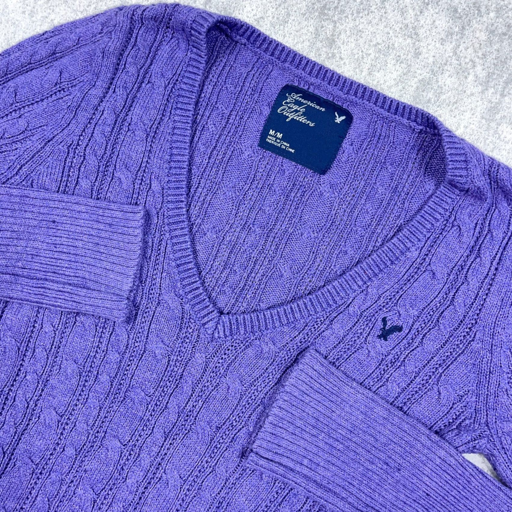American Eagle Outfitters VINTAGE American Eagle Outfitters Sweater Women M Purple Cable-Knit Fitted Pullover Size M / US 6-8 / IT 42-44 - 2 Thumbnail