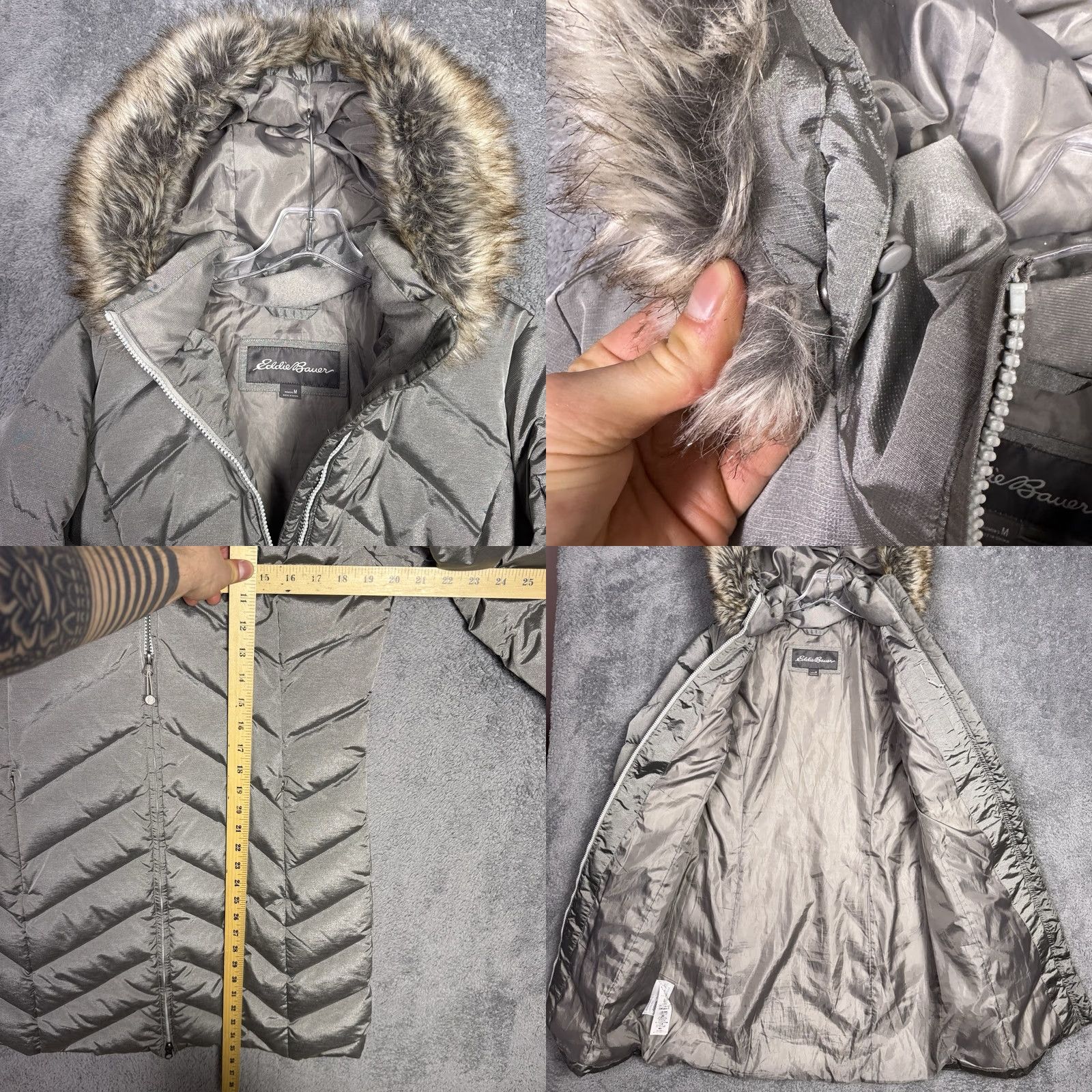Eddie Bauer Eddie Bauer Down Jacket Womens M EB650 Fur Hooded Parka Quilted Puffer Nylon Silver Long Sleeve Zip Size M / US 6-8 / IT 42-44 - 8 Thumbnail