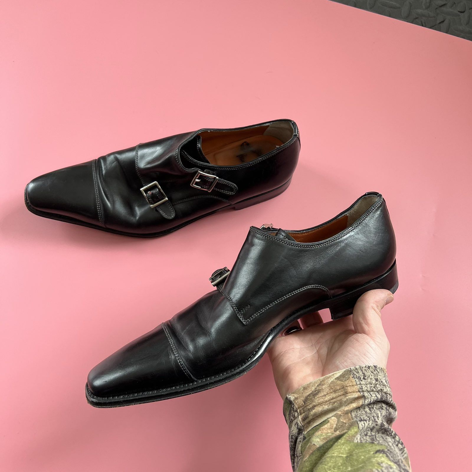 Santoni SANTONI Double Monk Toe Cap Black Oxfords Sz 7 Size US 7 / EU 40 - 2 Thumbnail