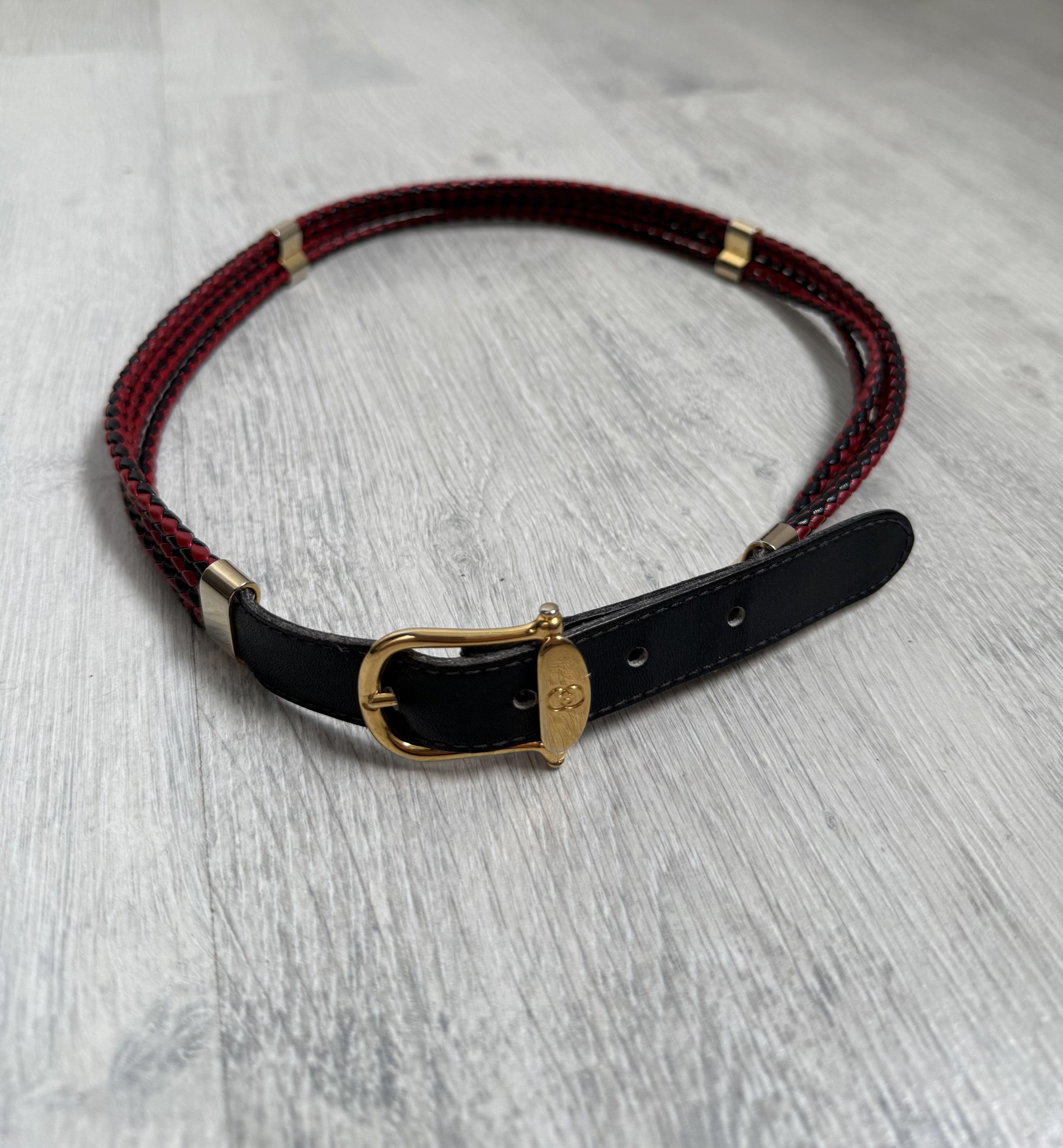 Gucci Vintage Gucci Braided Leather Belt Red Black Size ONE SIZE - 1 Thumbnail