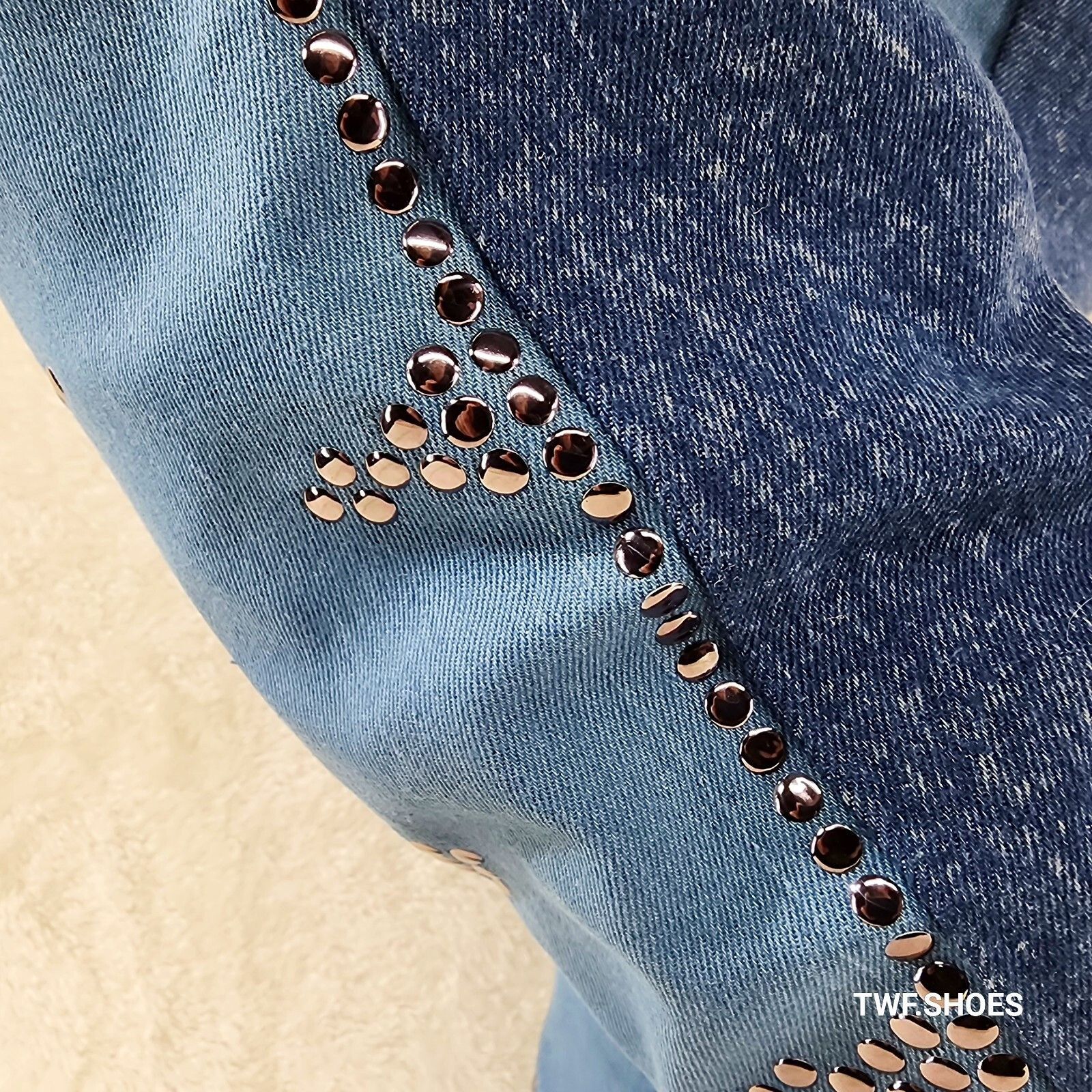 Other Western Flare Denim Boots Cone Heels Button Studs OTK Pull O Size US 8.5 / IT 38.5 - 6 Thumbnail