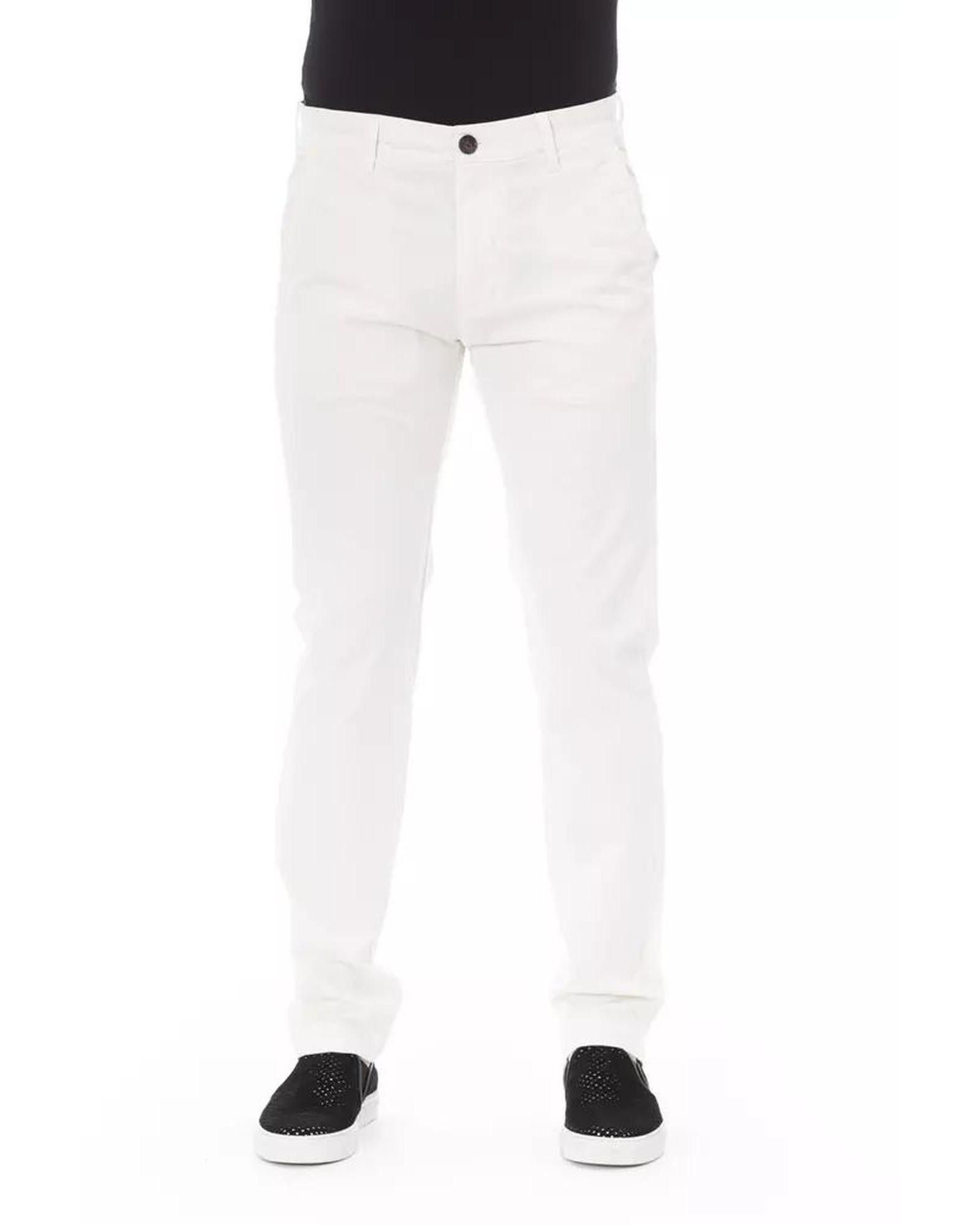image of Baldinini Solid Color Chino Trousers in White, Men's (Size 40)