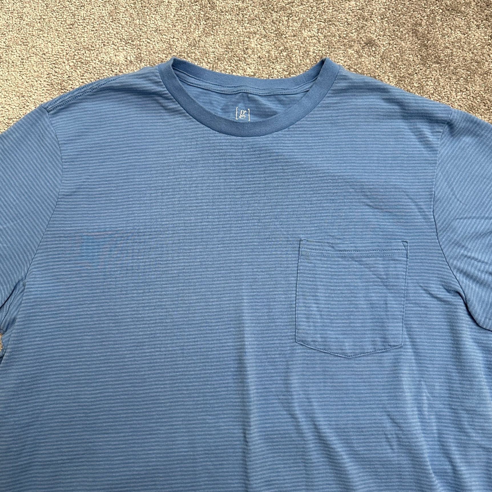 George GEORGE Shirt Mens XL Blue Striped Crew Neck Pocket Tee Adult Large Regular Fit BLUE Striped 90s? (No decade) Mens Size US XL / EU 56 / 4 - 3 Thumbnail