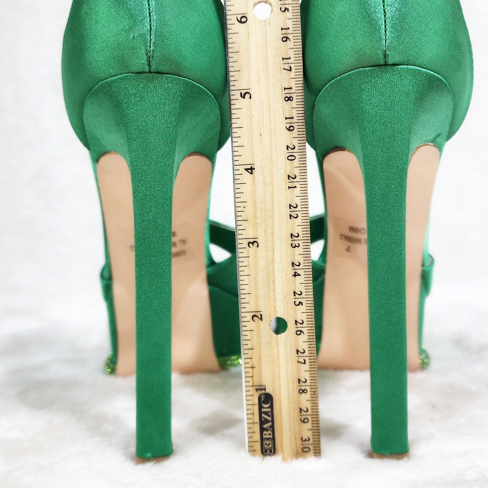 Other Green Satin Rhinestone Evening Platform High Heel Shoes Size US 6 / IT 36 - 3 Thumbnail