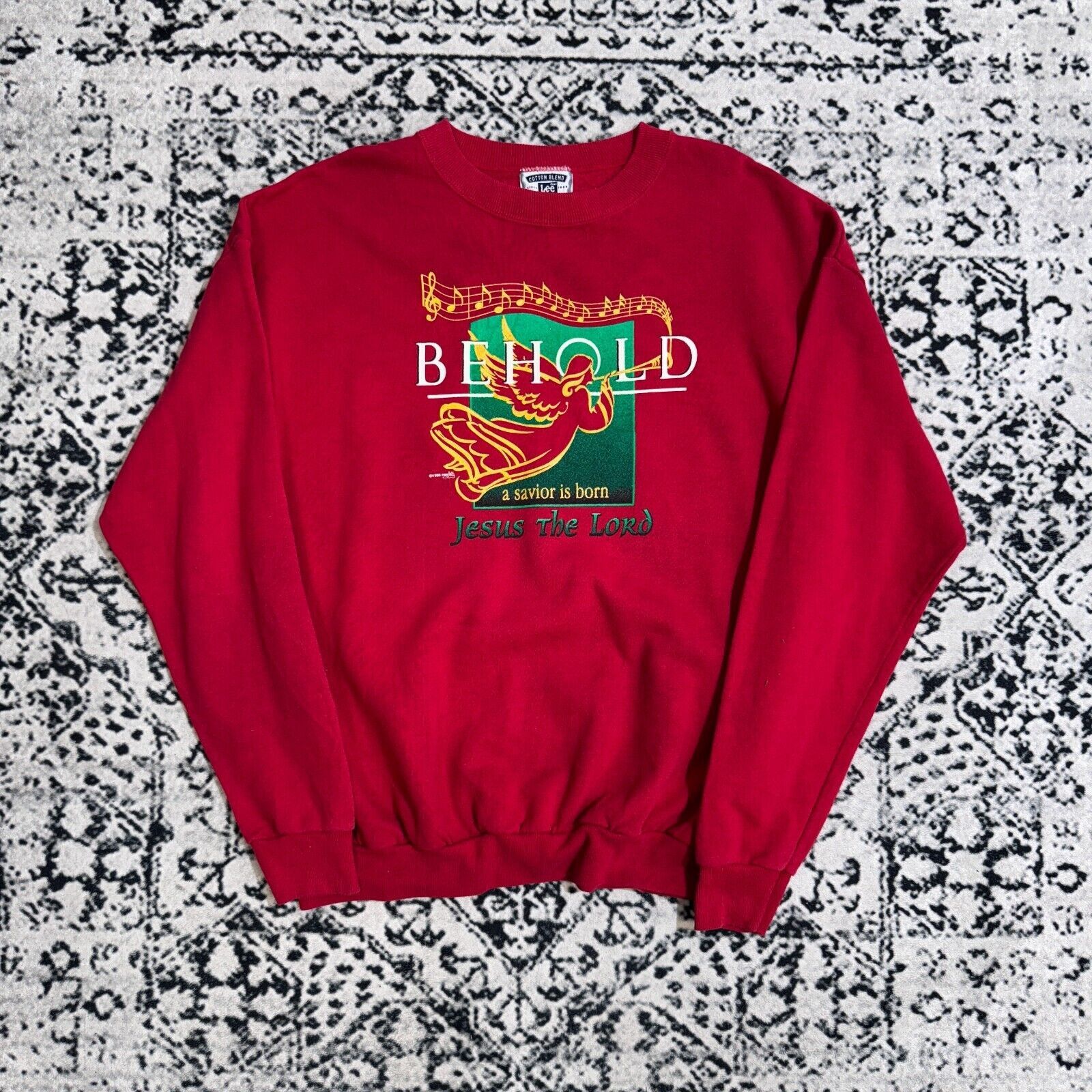 Lee × Vintage Lee Red Cotton Crewneck XL Behold Jesus Is King Baptist 90s Size US XL / EU 56 / 4 - 1 Thumbnail