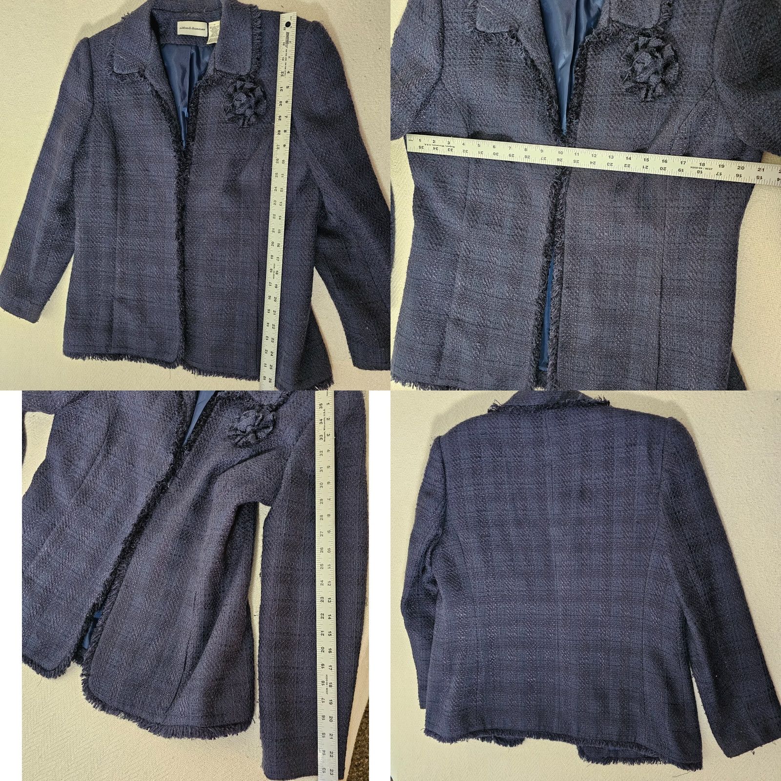Vintage Alfred Dunner Blazer Women's 14 Blue Rose Accent Lightweight Lined Knit Size XL / US 12-14 / IT 48-50 - 8 Thumbnail