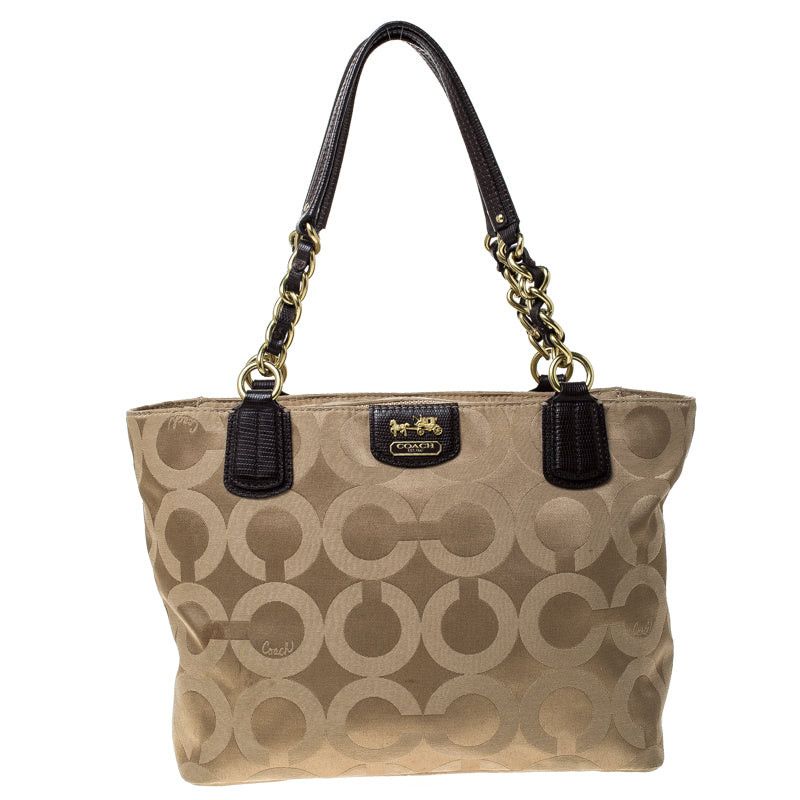image of Coach Beige/brown Fabric Madison Op Art Tote in Black, Women's