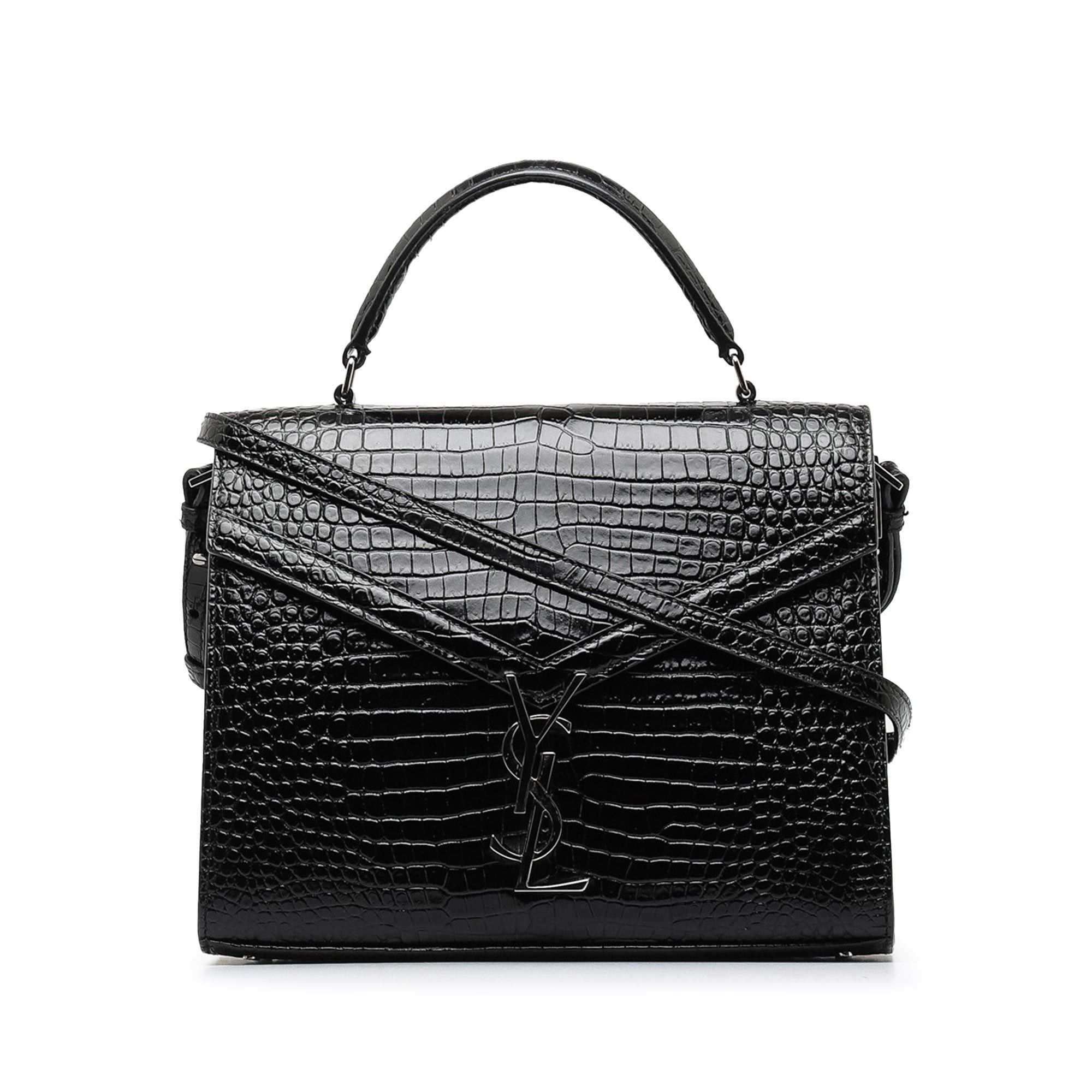 Saint Laurent Paris Saint Laurent Medium Crocodile Embossed Cassandra Top Handle Bag Black Size ONE SIZE - 1 Thumbnail