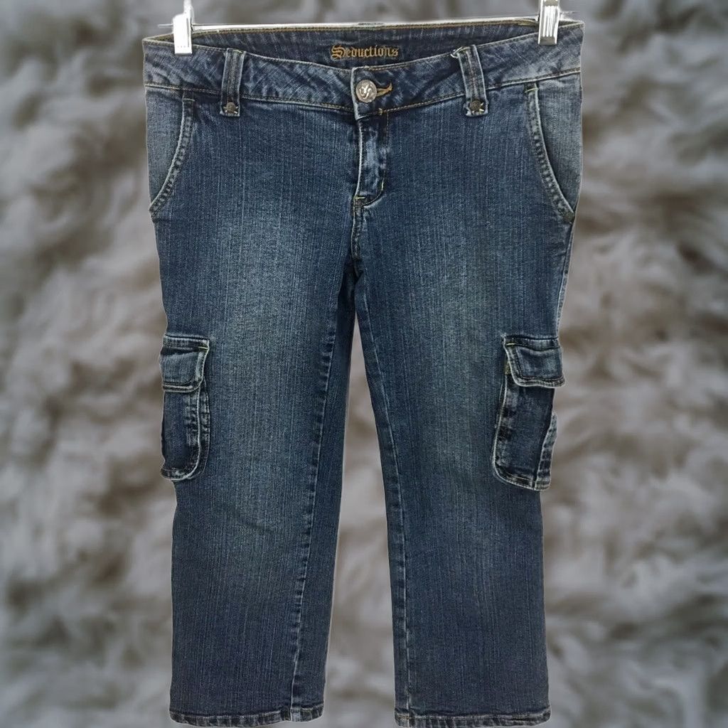 Vintage Seductions Cargo Pocket Capri Jeans Juniors 3 Stretch Y2K Classic Casual Skater Size 26" / US 2 / IT 38 - 1 Thumbnail