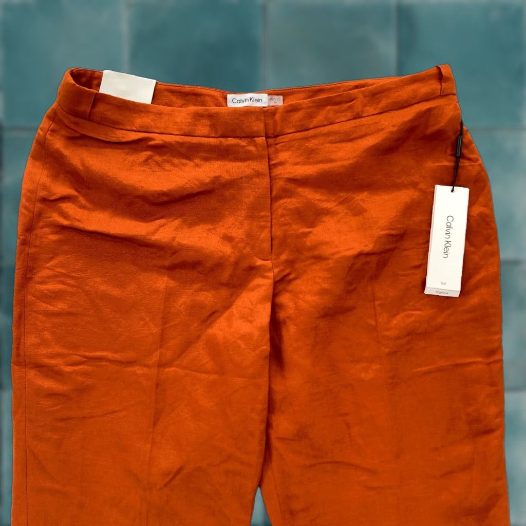 Calvin Klein Calvin Klein Highline Dress Pant Women's 14 Orange Linen Blend Tapered Leg Ankle Dress Pants Size 36" / US 14 / IT 50 - 1 Thumbnail