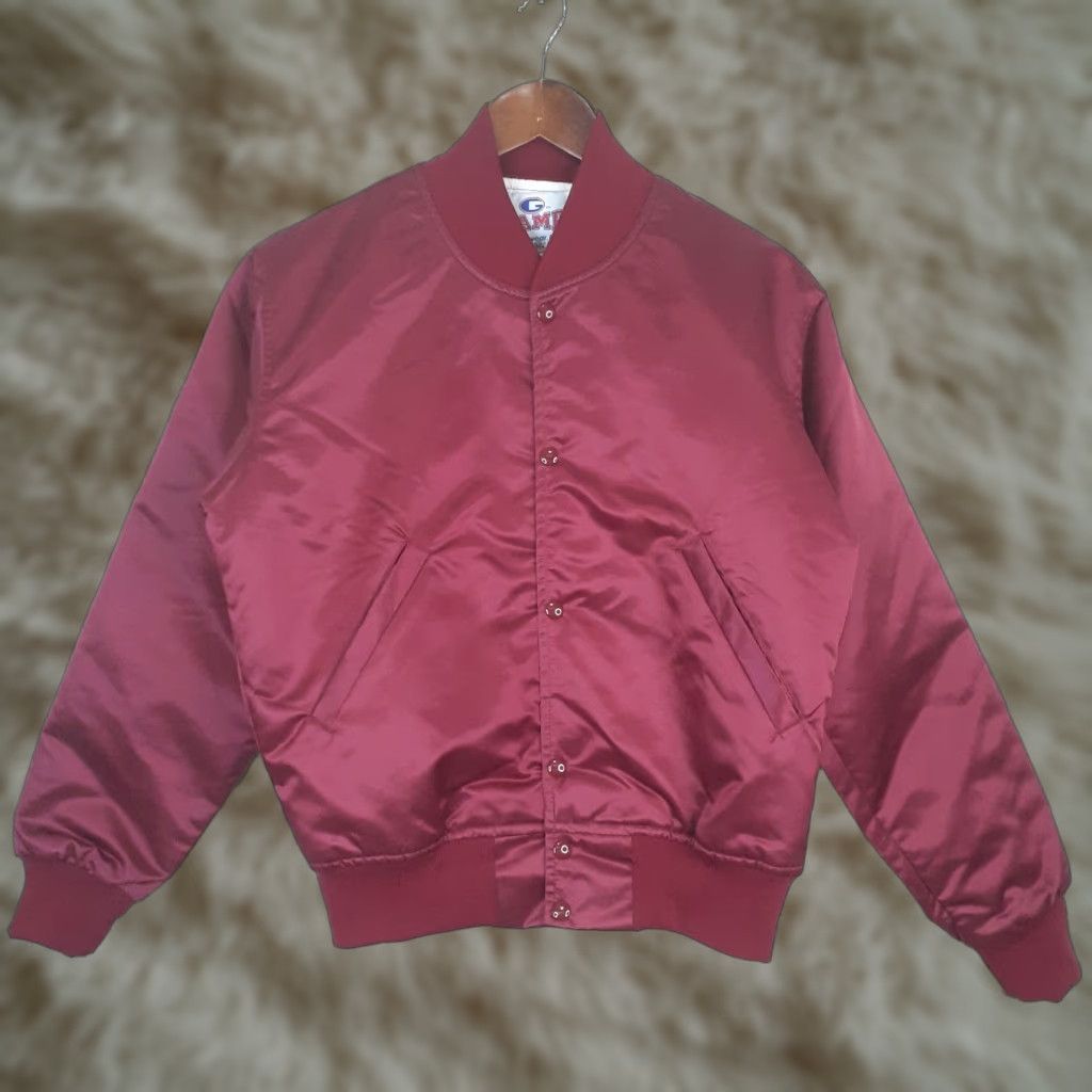 VINTAGE Game Sportswear Bomber Jacket Satin Quilted Lined Snap Mens S Red USA