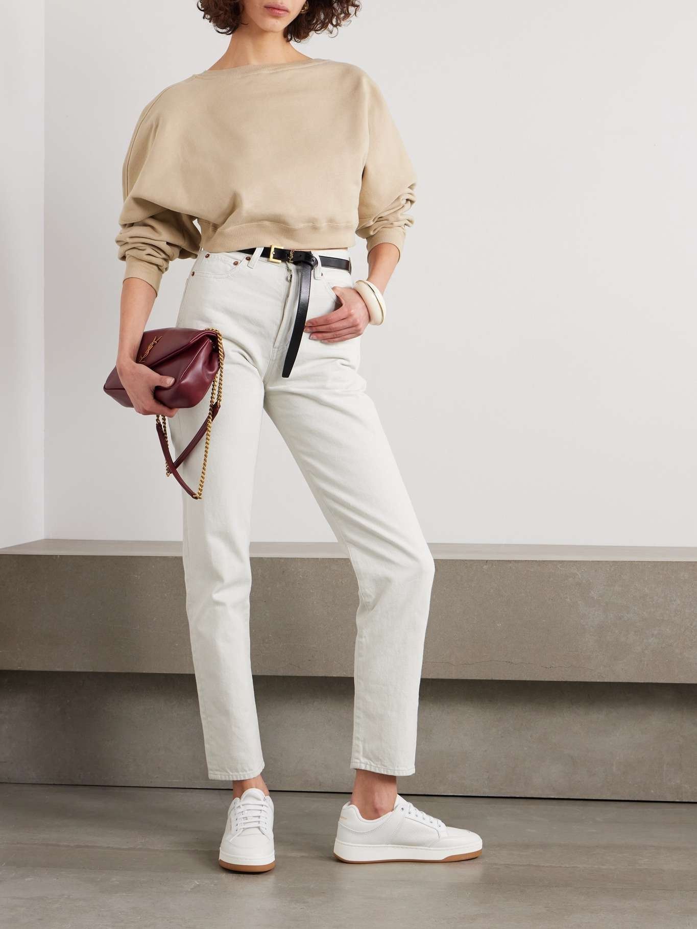 Saint Laurent Paris o1s1wg110825 770879 Cropped Sweatshirt in Ivory Size L / US 10 / IT 46 - 2 Thumbnail