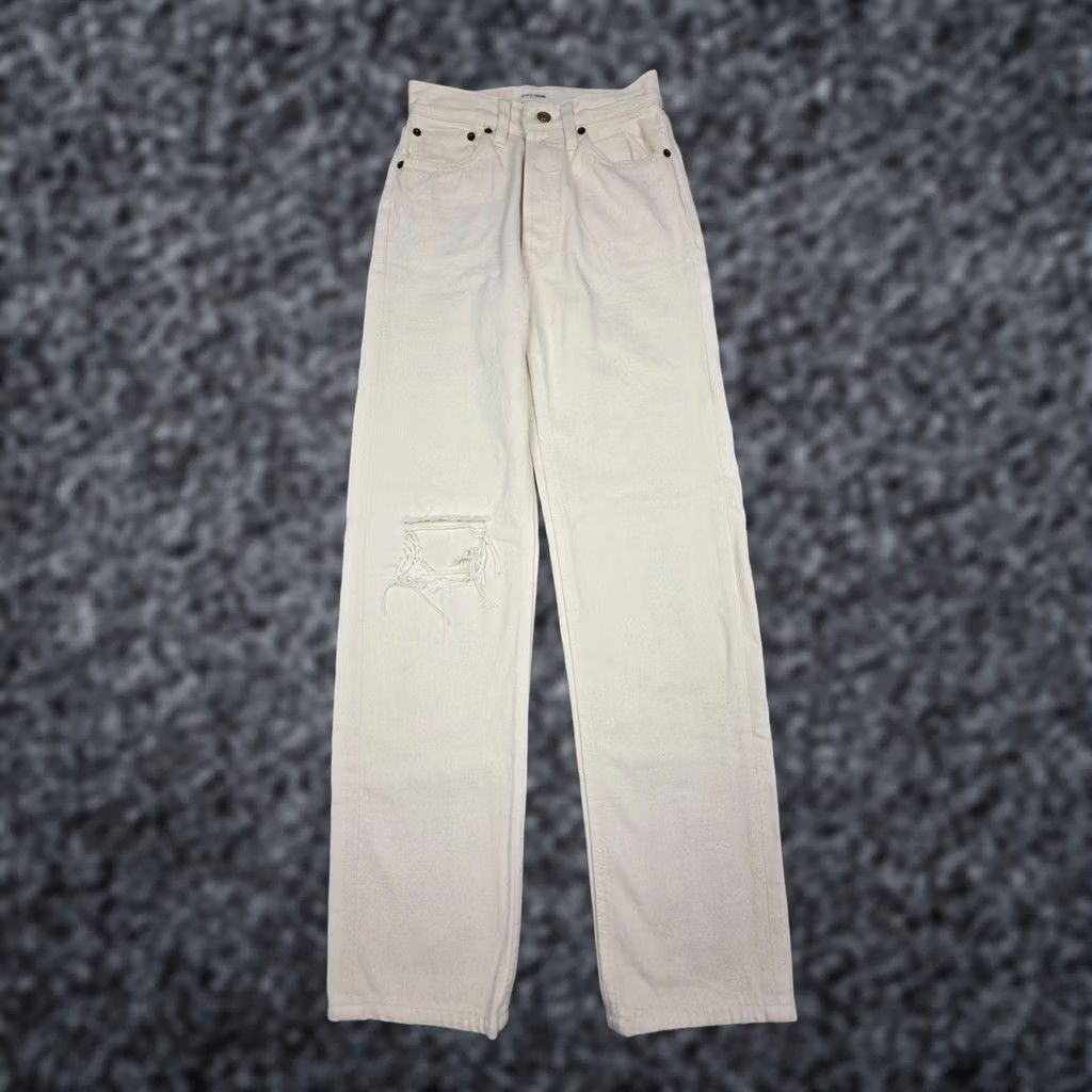 Still Here STILL HERE New York Childhood Jeans Women's 23 Ivory Straight Leg 100% Cotton Denim Straight Womens Size 40" / US 18 - 1 Thumbnail