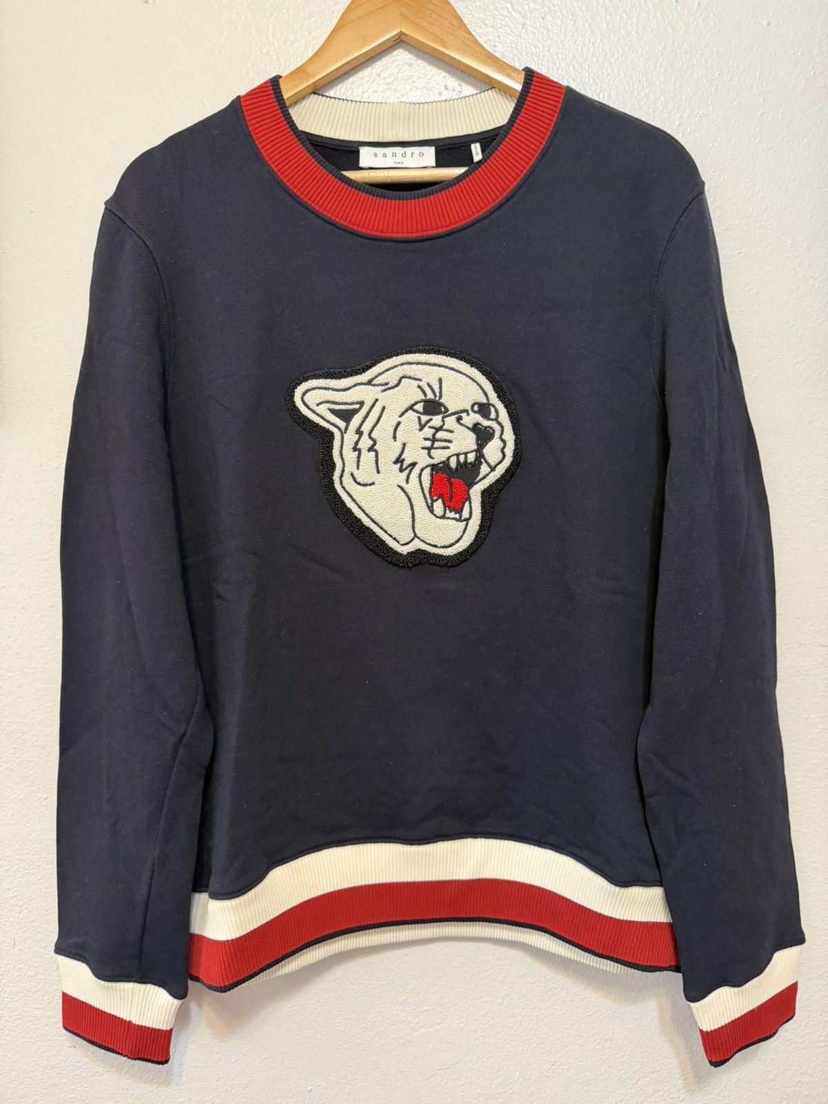 Sandro Sandro Men's Sweater M Navy Crew Long Sleeve Trim Panther Size US M / EU 48-50 / 2 - 1 Thumbnail