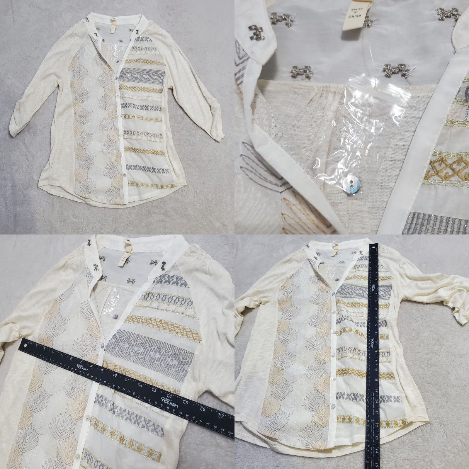 Vintage VINTAGE Anthropologie Tiny Top Women S Ivory Metallic Embroidered V Neck Button Front Size S / US 4 / IT 40 - 9 Thumbnail