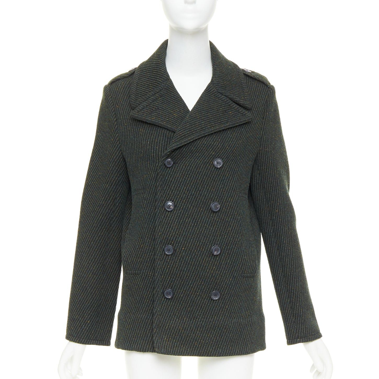 Dior CHRISTIAN DIOR green virgin wool ribbed knit double breasted pea coat FR36 S Size S / US 4 / IT 40 - 1 Thumbnail