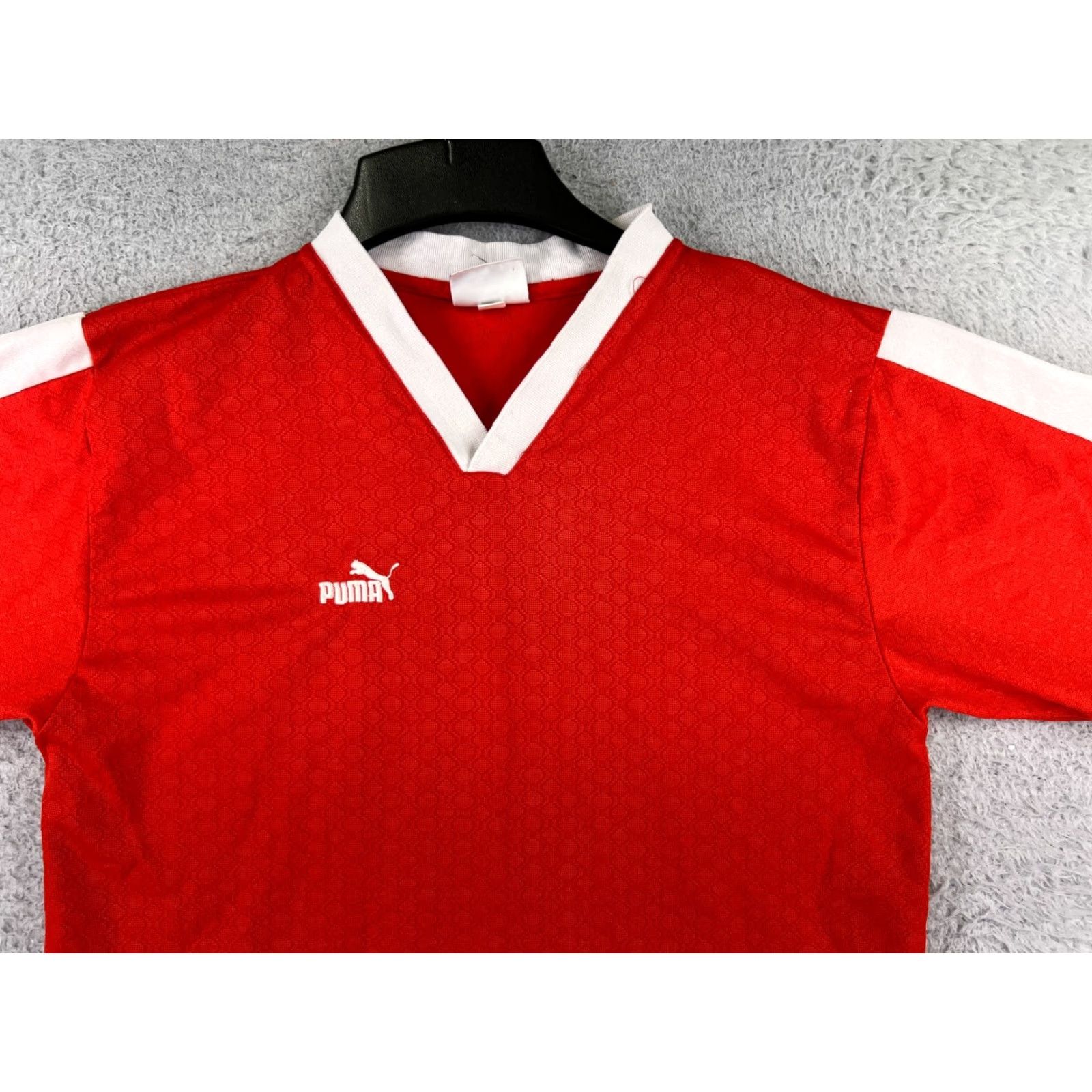 Puma PUMA Soccer Jersey Adult Medium Red White V-Neck Short Sleeve Polyester #1 Size US M / EU 48-50 / 2 - 7 Thumbnail
