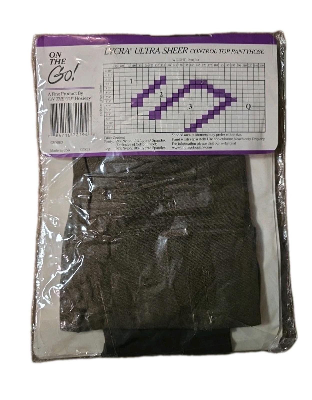 Other On the Go! Lycra Ultra Sheer Control Top Pantyhose Size 3 O Size ONE SIZE - 2 Thumbnail