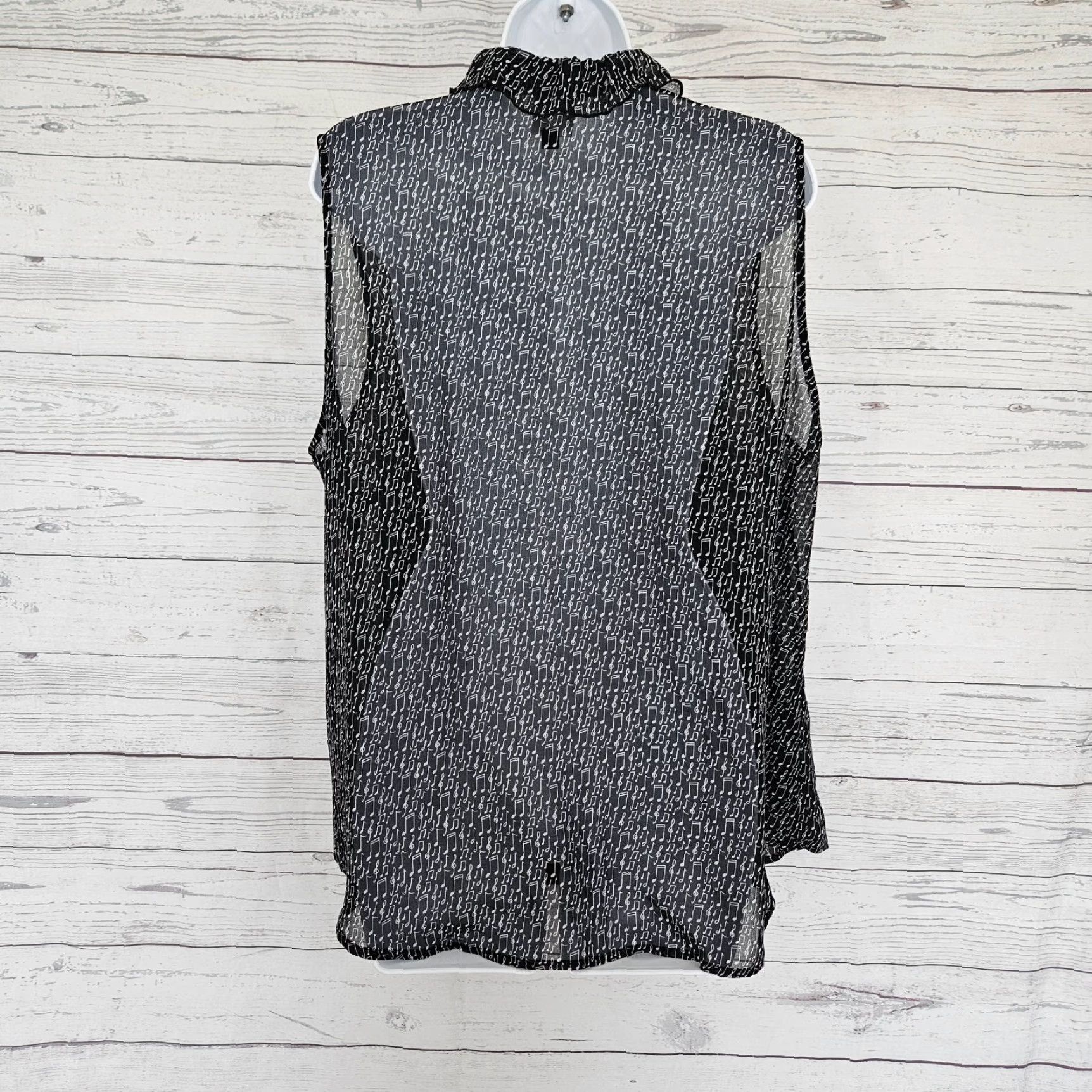 Vintage Cabi 5913 Womens Sing Along Top Sz XL Black White Music Notes Semi Sheer Blouse Sleeveless Polyester Size XL / US 12-14 / IT 48-50 - 3 Thumbnail