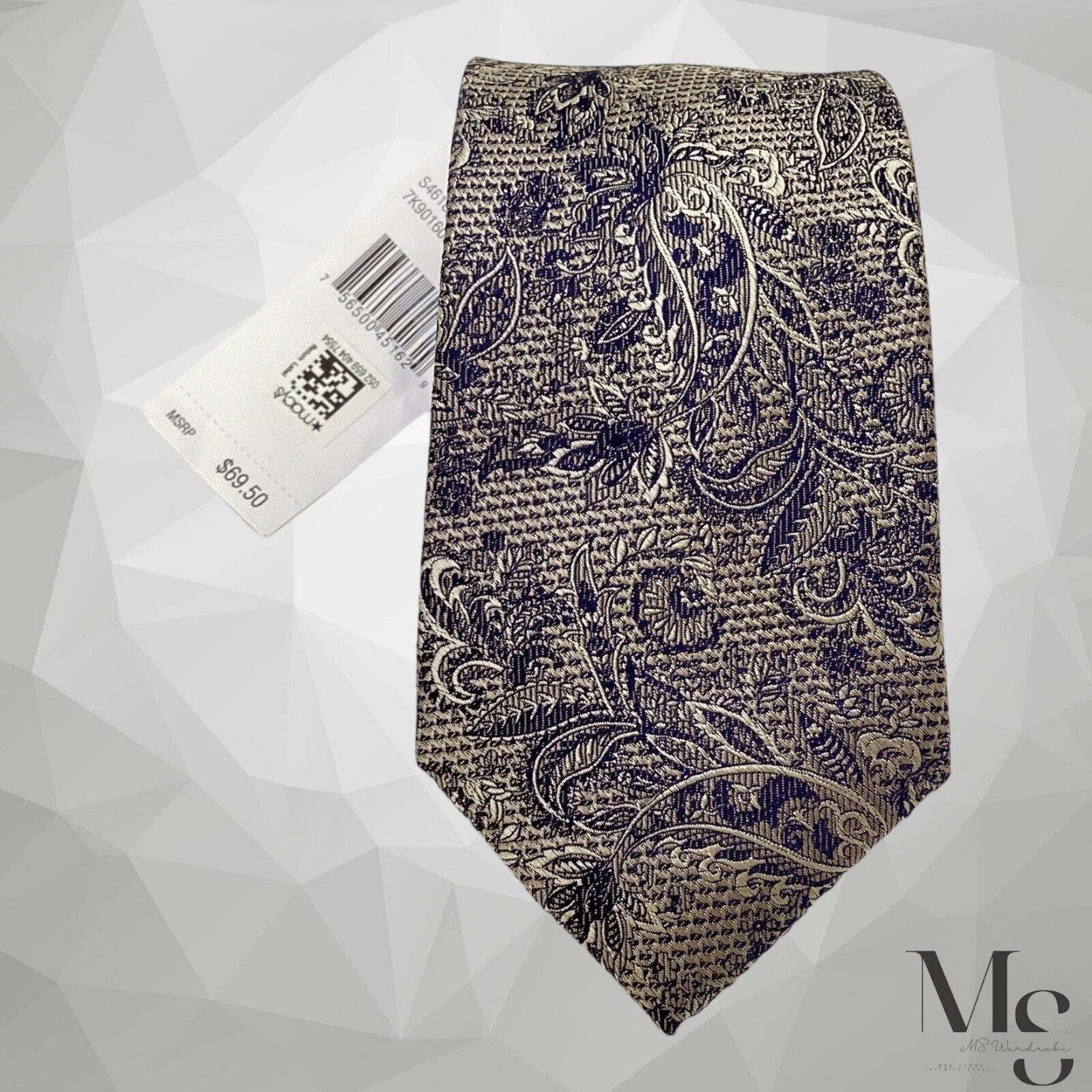 Michael Kors $69.50 MICHAEL KORS Silver Paisley Silk Tie W: 3" NWT Size ONE SIZE - 3 Thumbnail