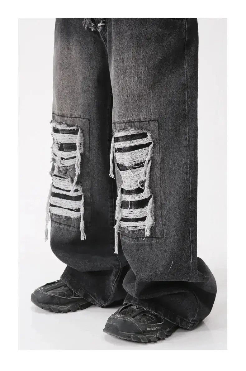Japanese Brand Holey Baggy Retro Hip Hop Jeans Pants Y2k Casual Loose 90’s Size US 32 / EU 48 - 4 Thumbnail