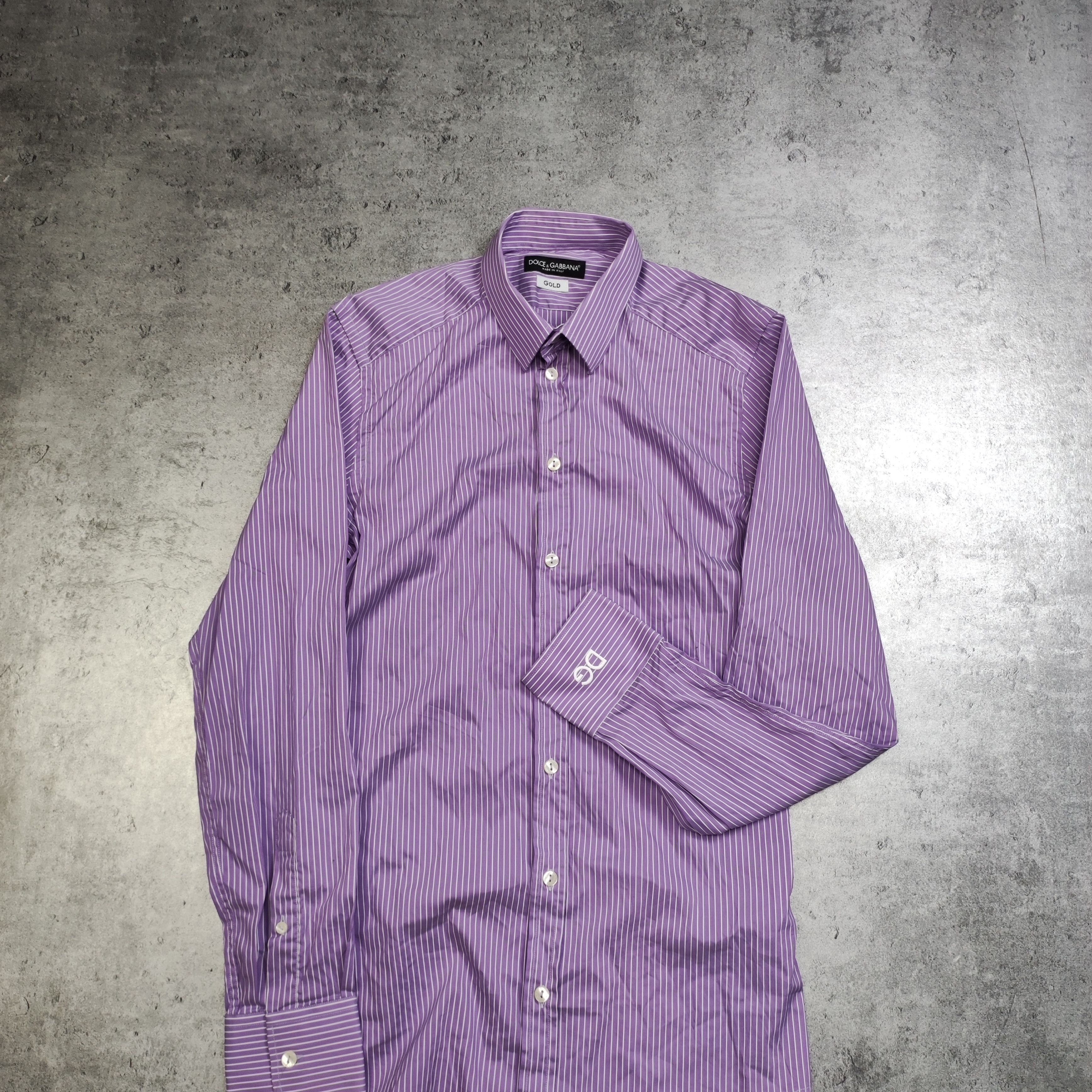 Dolce & Gabbana RARE Dolce & Gabbana Gold Luxury Purple Striped Logo Shirt Size US S / EU 44-46 / 1 - 2 Thumbnail