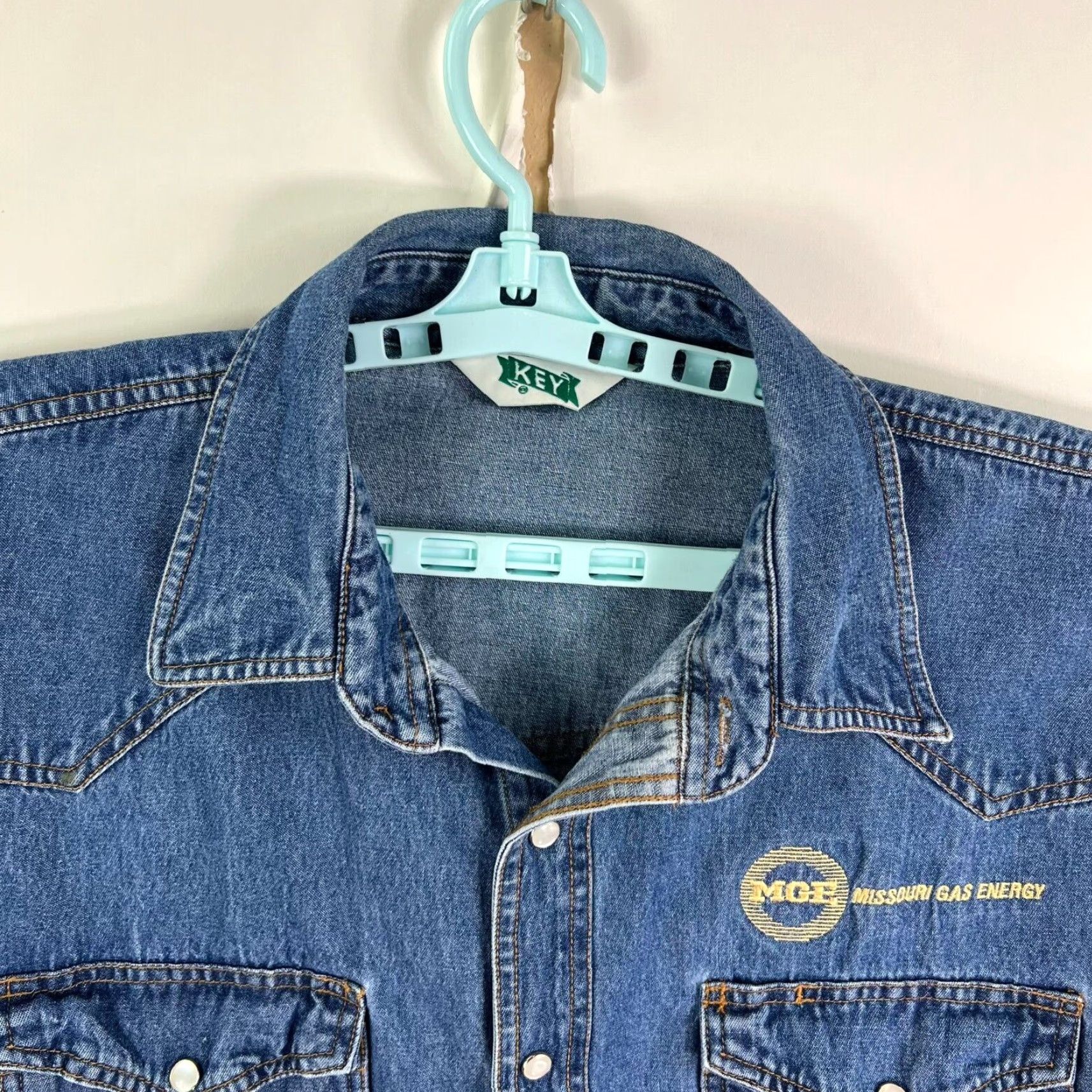 Vintage Key Denim Snap Button-Up Shirt Men 2XL Blue Missouri Gas & Electric Western Size US XXL / EU 58 / 5 - 3 Thumbnail