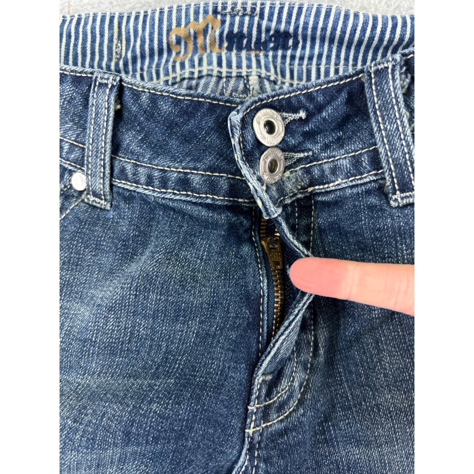 Miss Me Miss Me Denim Shorts Womens 29 Blue Cut-Off Distressed Embellished 12 Inseam Regular Fit Size 29" - 6 Thumbnail