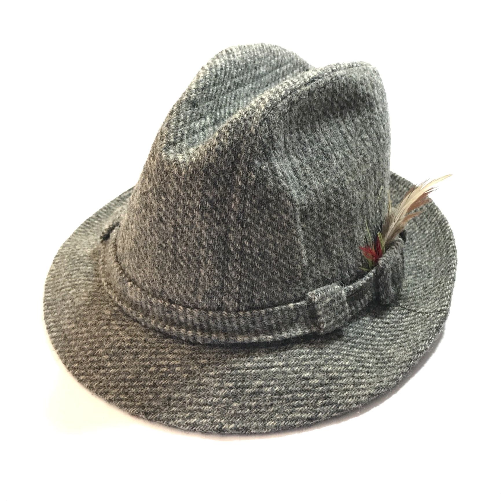 Stetson VINTAGE Stetson Fedora Hat Royal Wool Tweed Grey Size 7 1/8 Mens Classic Derby Crown Feather Formal Size ONE SIZE - 3 Thumbnail