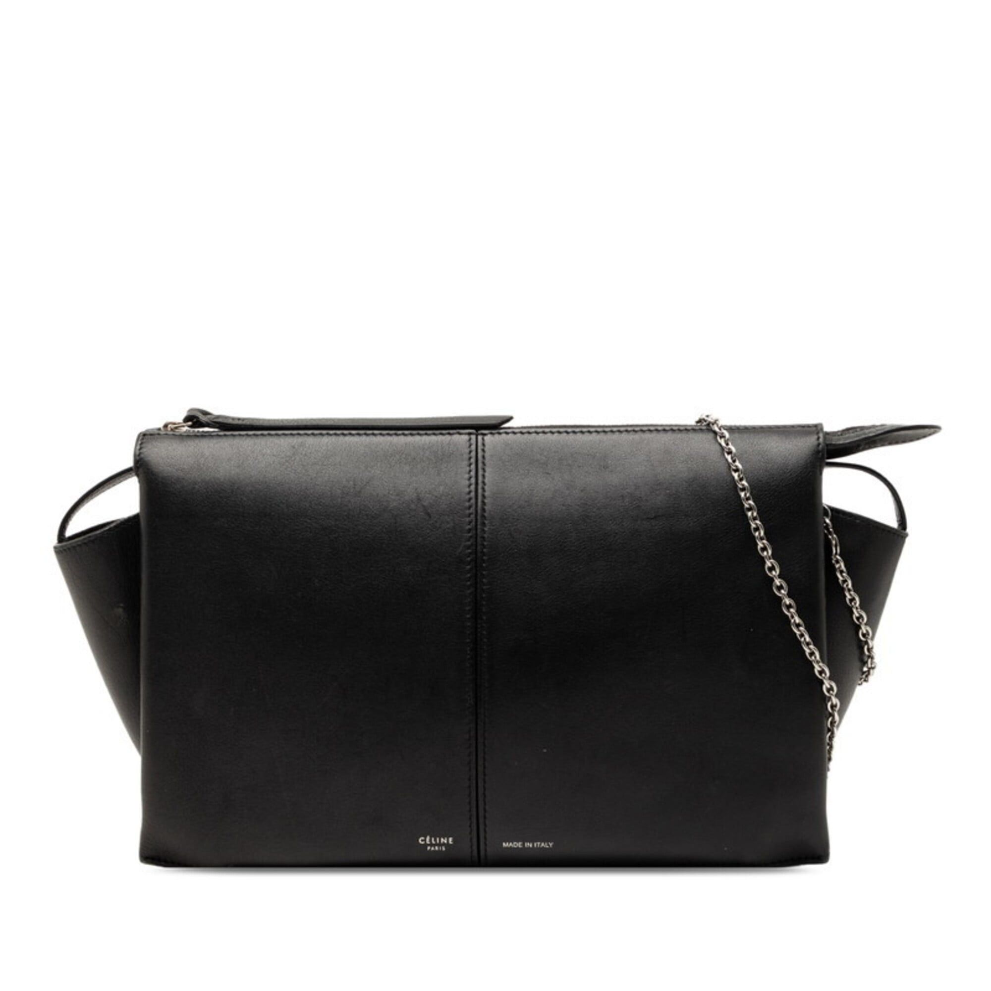 Celine Celine Trifold Chain Shoulder Bag, Black Leather, Women's CELINE Size ONE SIZE - 1 Thumbnail