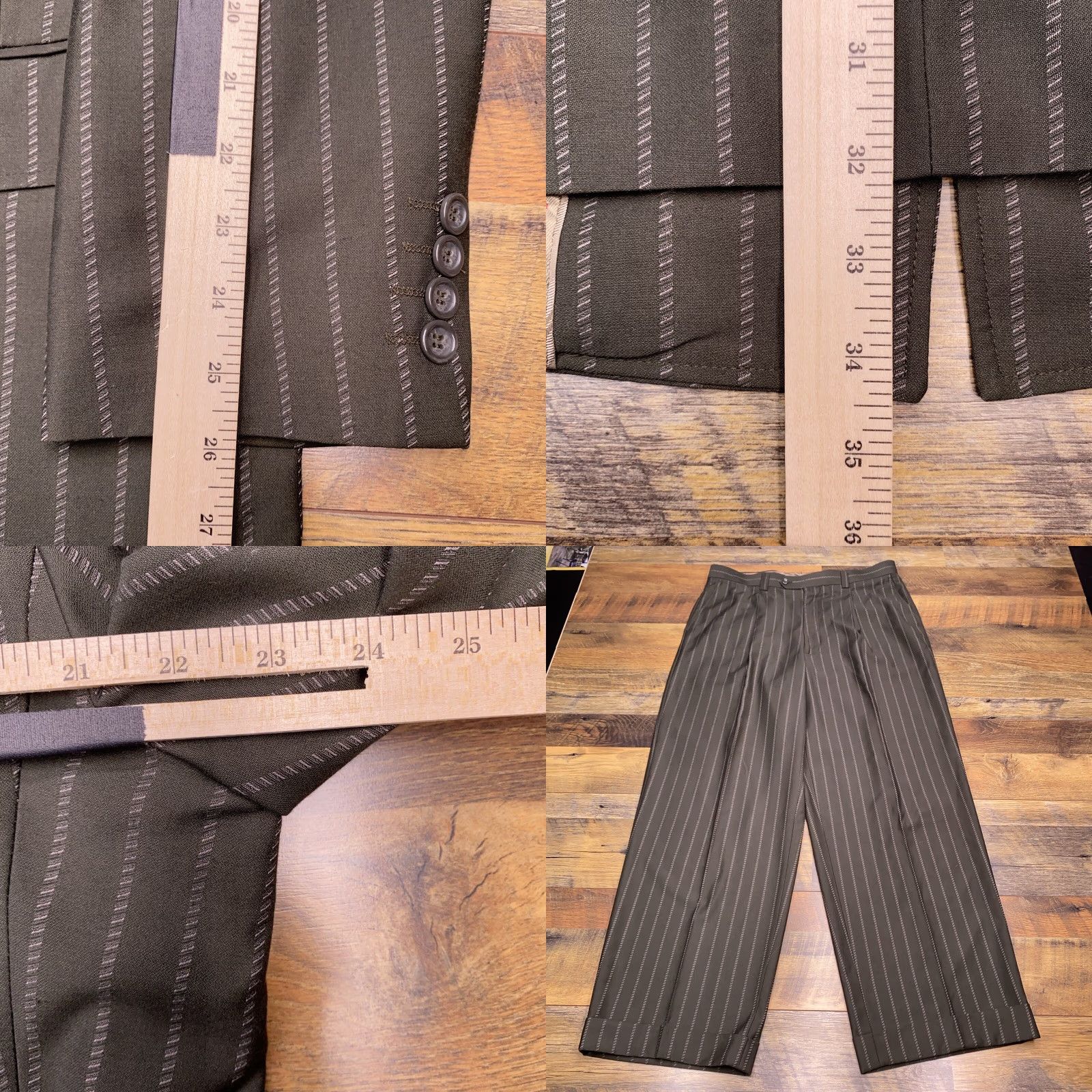 Vintage Caravelli Suit 42R 2 Piece Green Striped Polyester Viscose Formal Wedding Men Regular 2 Piece Vintage No Size 42R - 9 Thumbnail