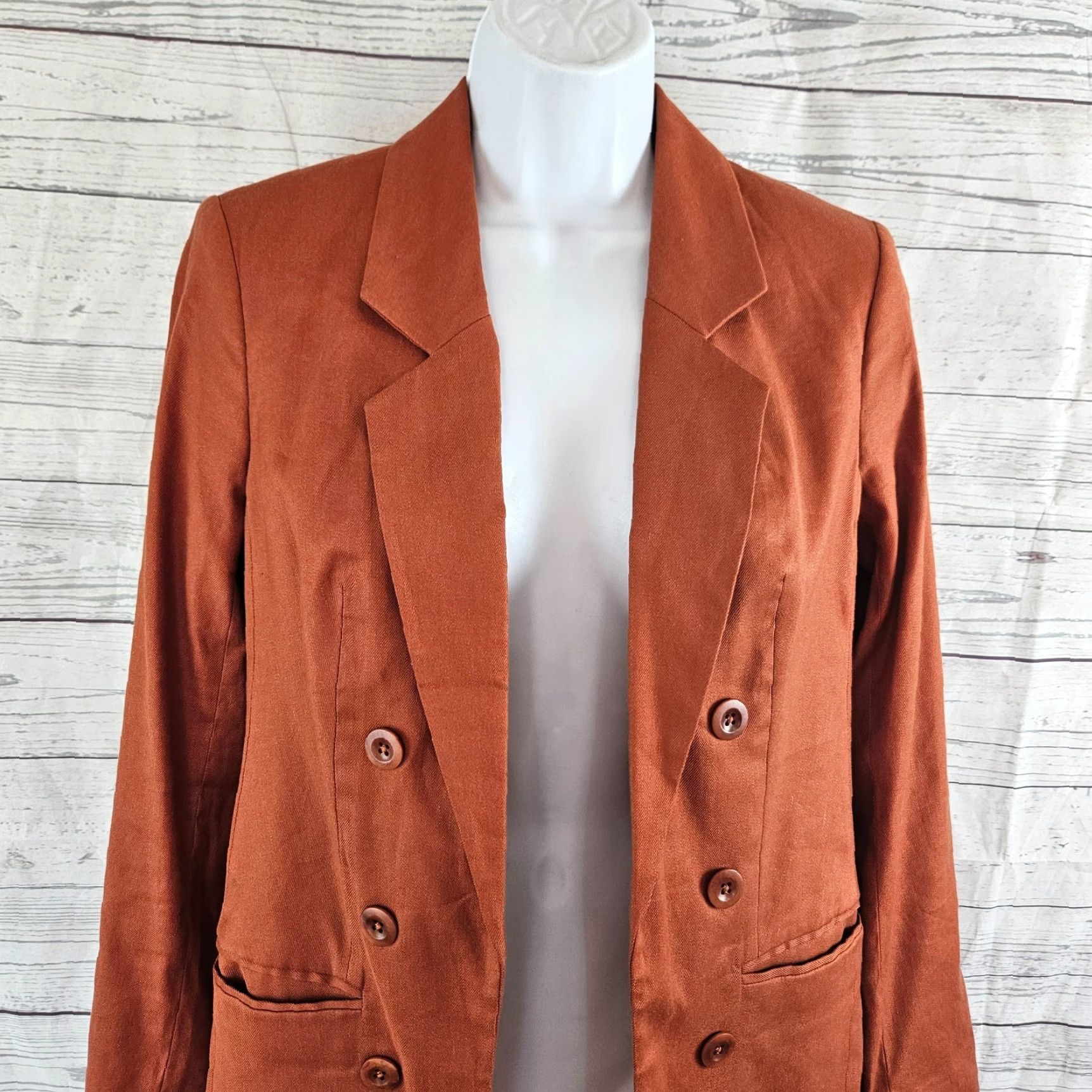 Express VINTAGE Express Womens Blazer XS Orange Linen Blend Open Front Size XS / US 0-2 / IT 36-38 - 2 Thumbnail