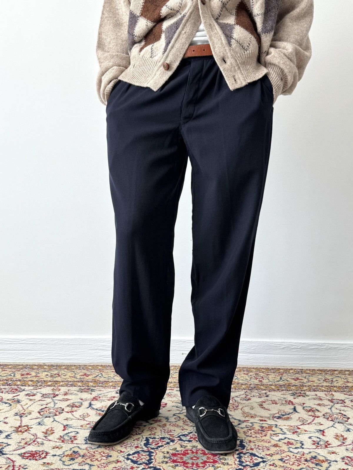 Japanese Brand ≈1950s Vintage French Faded Navy Suit Trousers Size US 32 / EU 48 - 1 Thumbnail