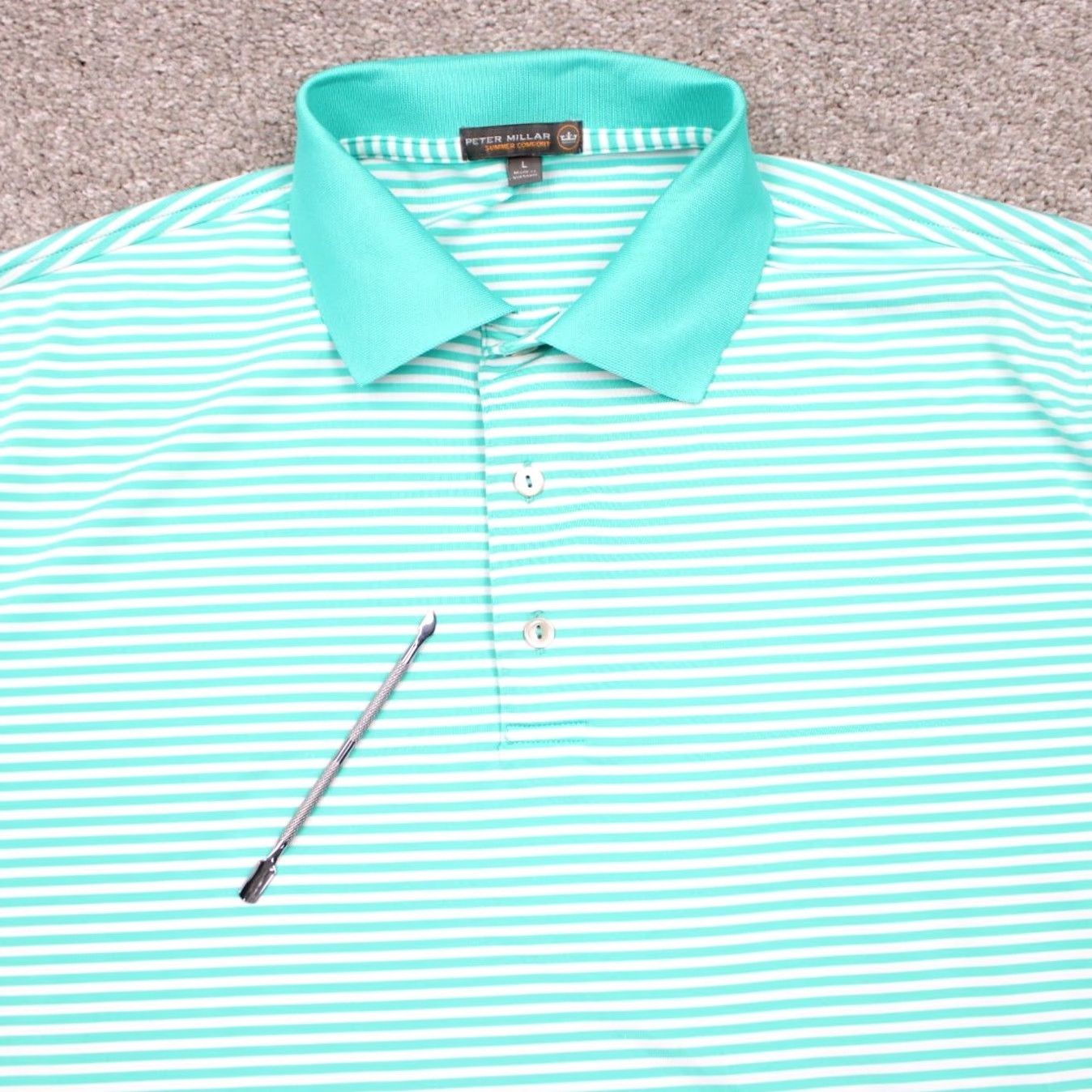 Peter Millar Peter Millar Summer Comfort Polo Shirt Mens Large Green Polyester Stretch S/S Golf Logo Left Sleeve Size US L / EU 52-54 / 3 - 6 Thumbnail