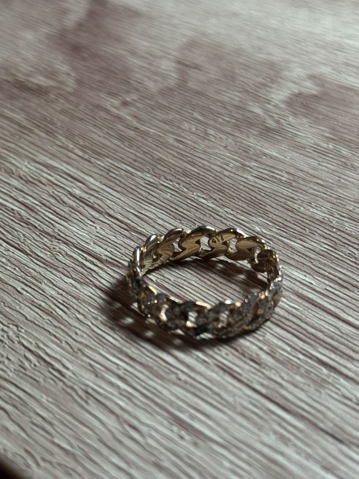 Jewelry 14K Solid Gold Iced Cuban Link Ring w/ Natural Diamonds Size ONE SIZE - 5 Thumbnail