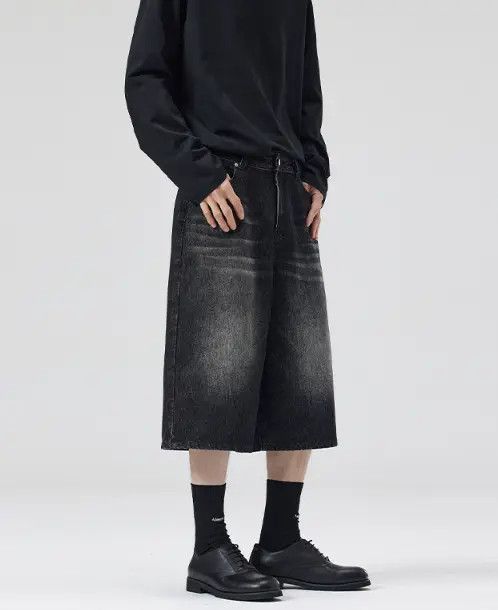 Japanese Brand VIBE Distressed wide-leg whisker loose men's denim shorts Size US 32 / EU 48 - 6 Thumbnail