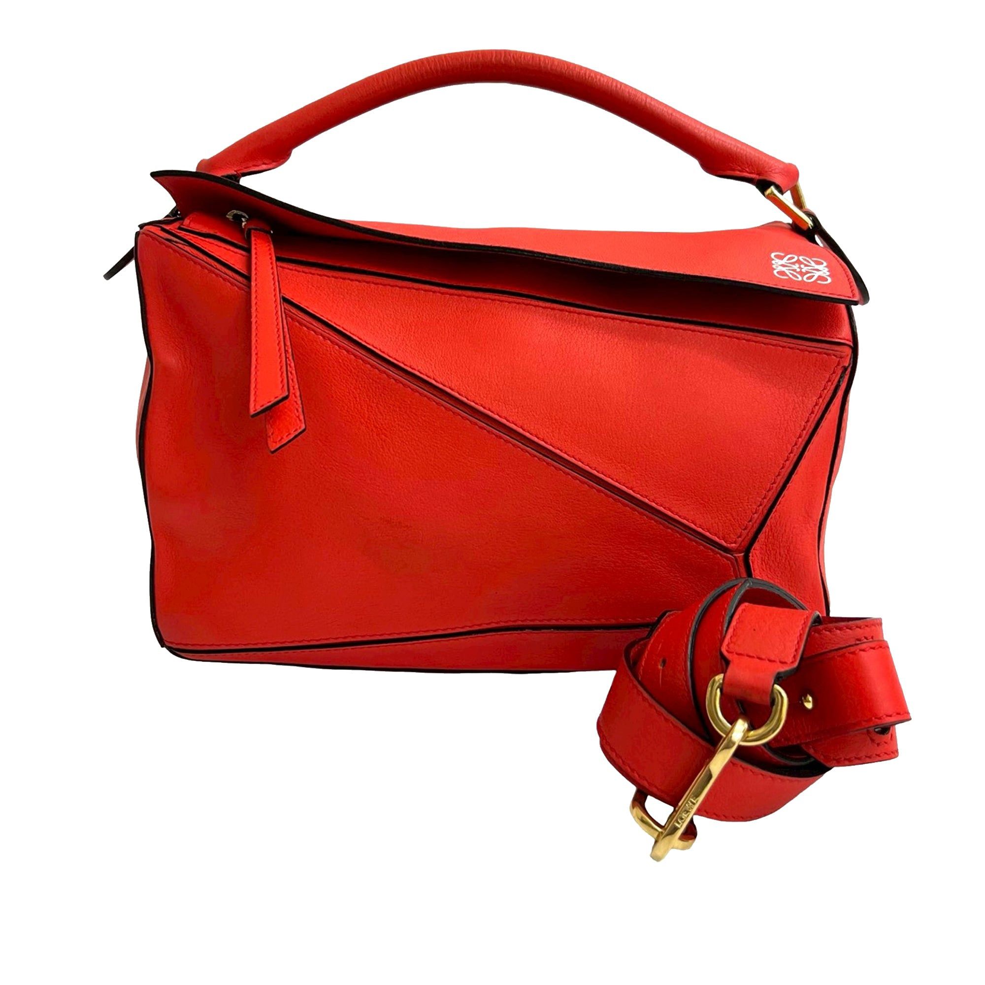 Loewe Medium Calfskin Puzzle Satchel in Red, Women's